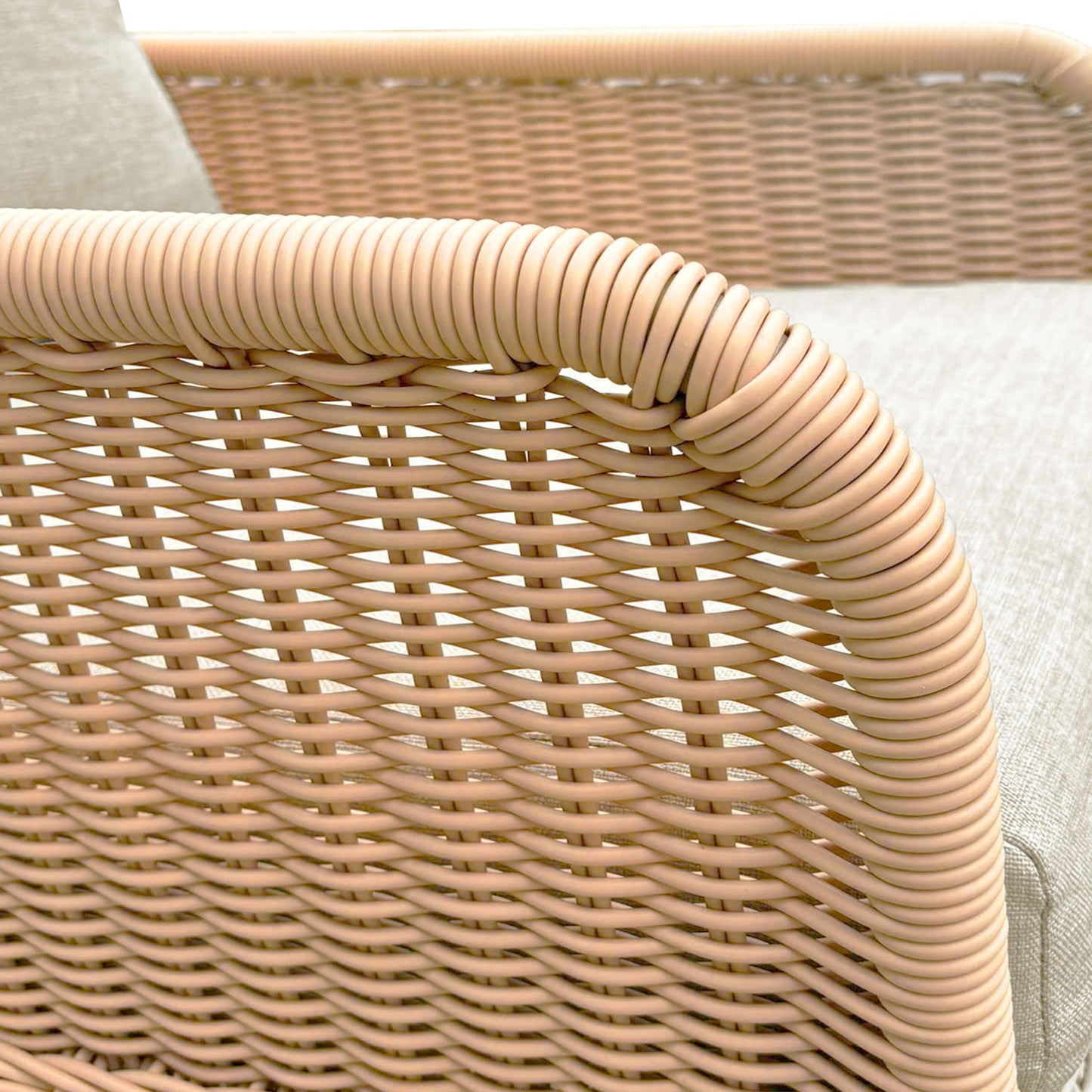Contemporary Minimalist Wicker Rocking Chair With Soft Polyester Cushions And Wooden Frame - Beige