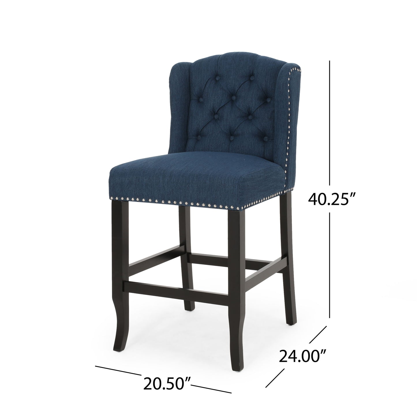 Solara - Fabric Tufted Counter Stool With Nailhead Accents (Set of 2) - Navy Blue