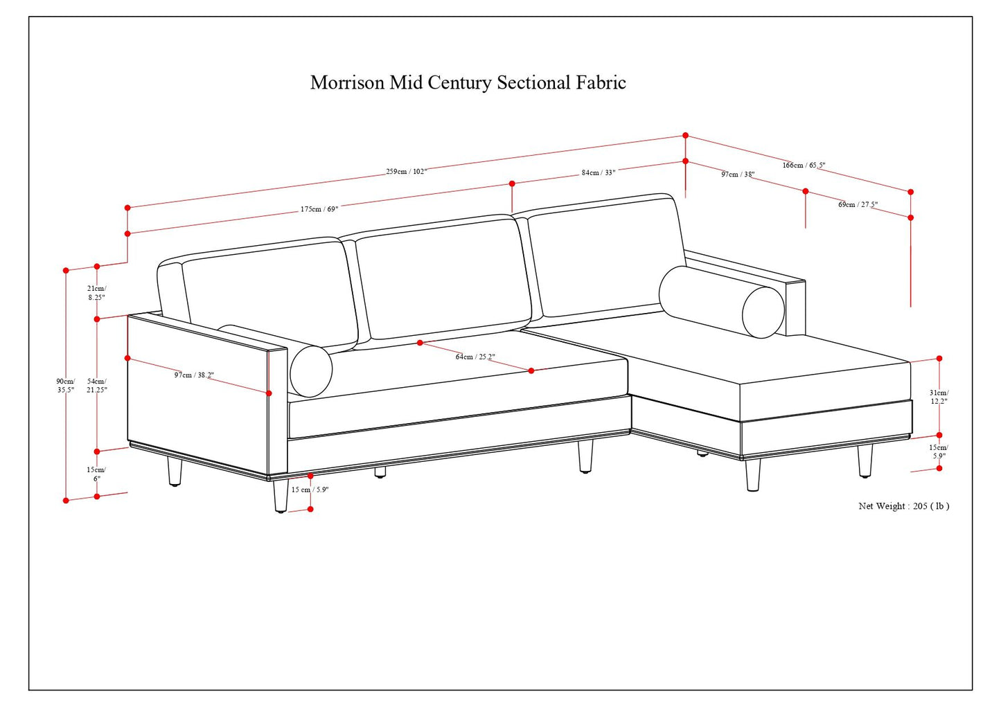 Morrison - Right Sectional Sofa - Charcoal Gray