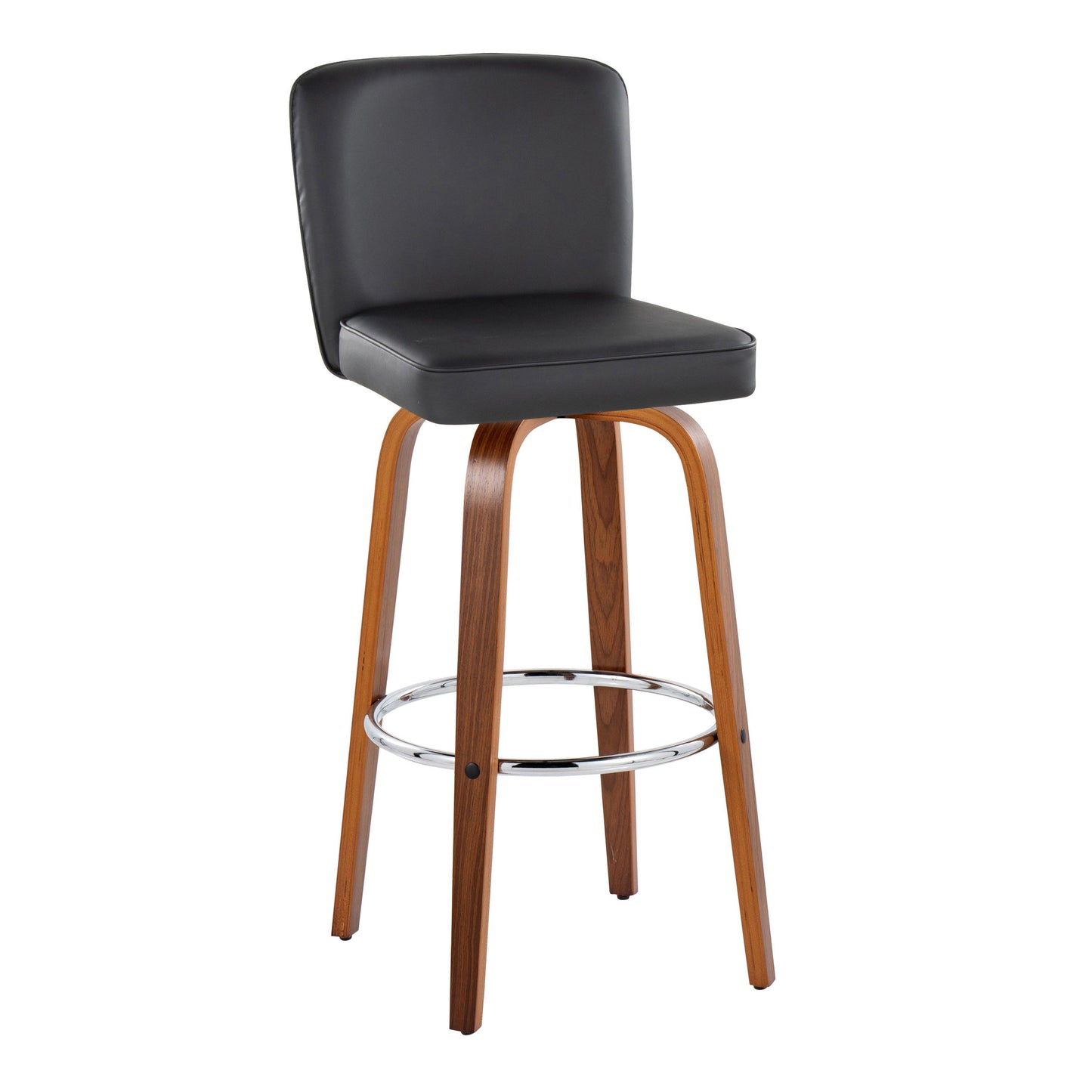 Henry - Contemporary Fixed Height Barstool With Swivel With Round Footrest (Set of 2) - Walnut / Black