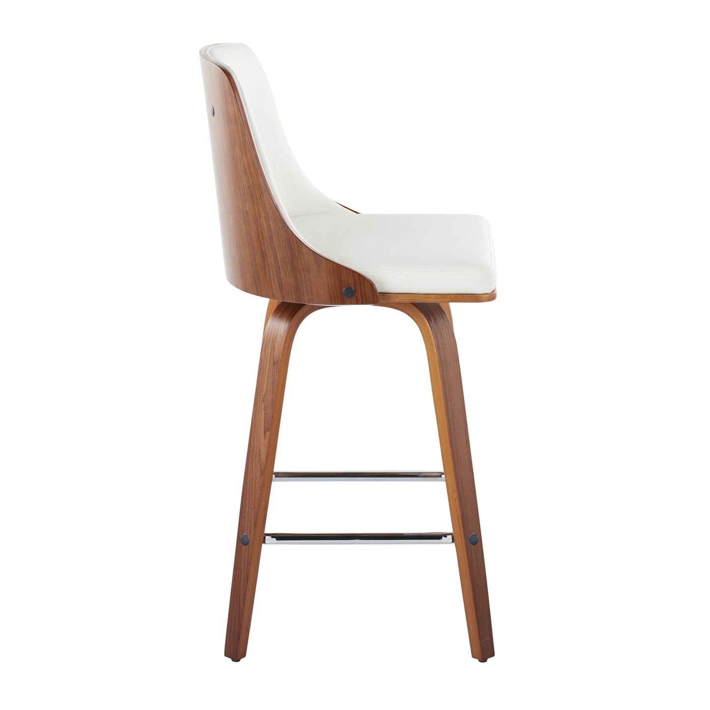 Gianna - Mid-Century Modern Fixed Height Counter Stool With Swivel With Square Footrest (Set of 2) - Walnut / Light White