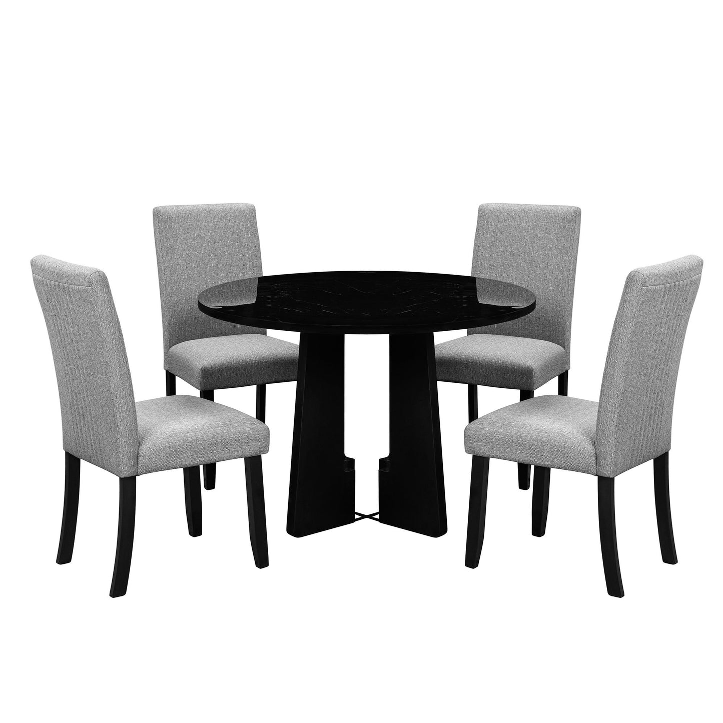 5 Piece Round Dining Table Set, Modern Dining Table And 4 Upholstered Chairs For Dining Room, Kitchen Room, Living Room - Gray / Black