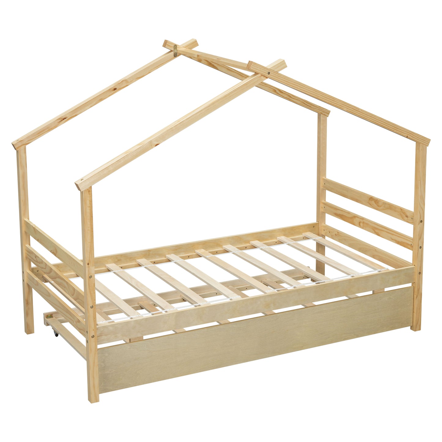 Twin Size House-Shaped Bed With Trundle - Natural