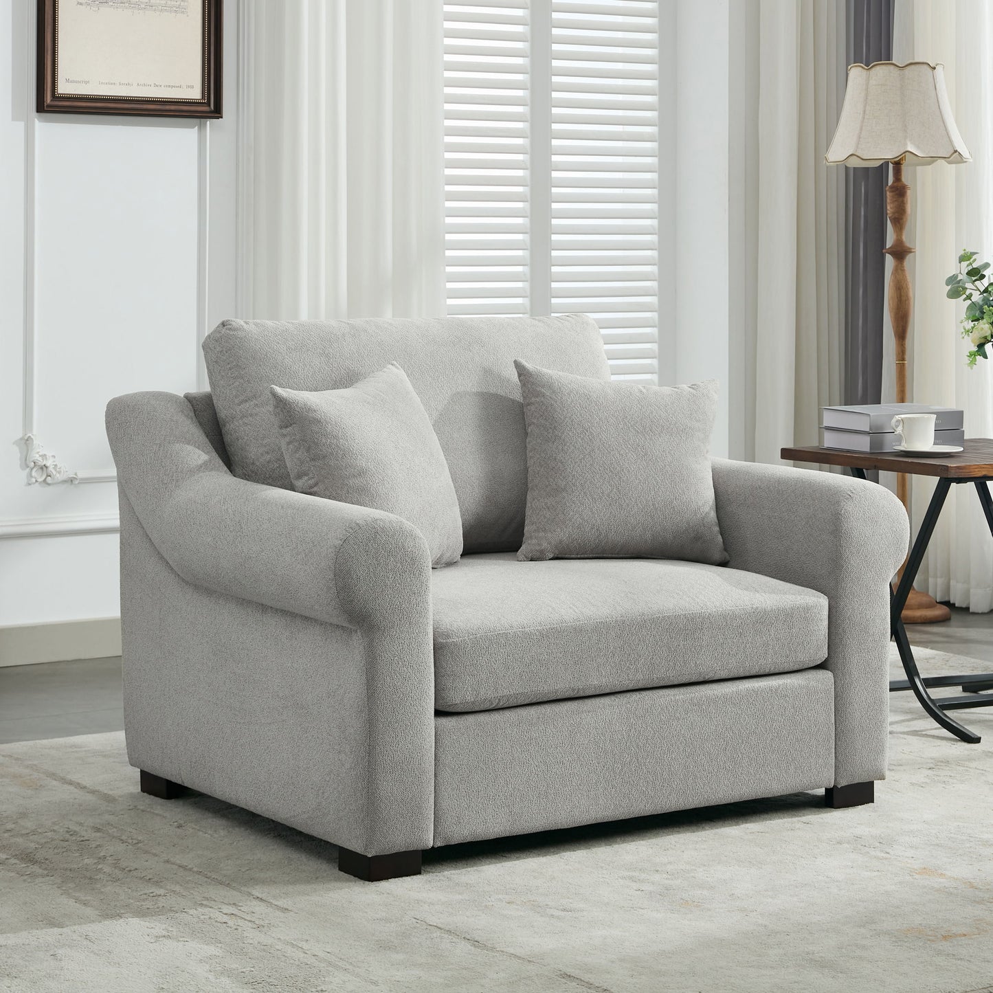 Modern Chenille Oversized Armchair, Chair And A Half, Single Sofa For Bedroom, Living Room, Wide - Light Gray