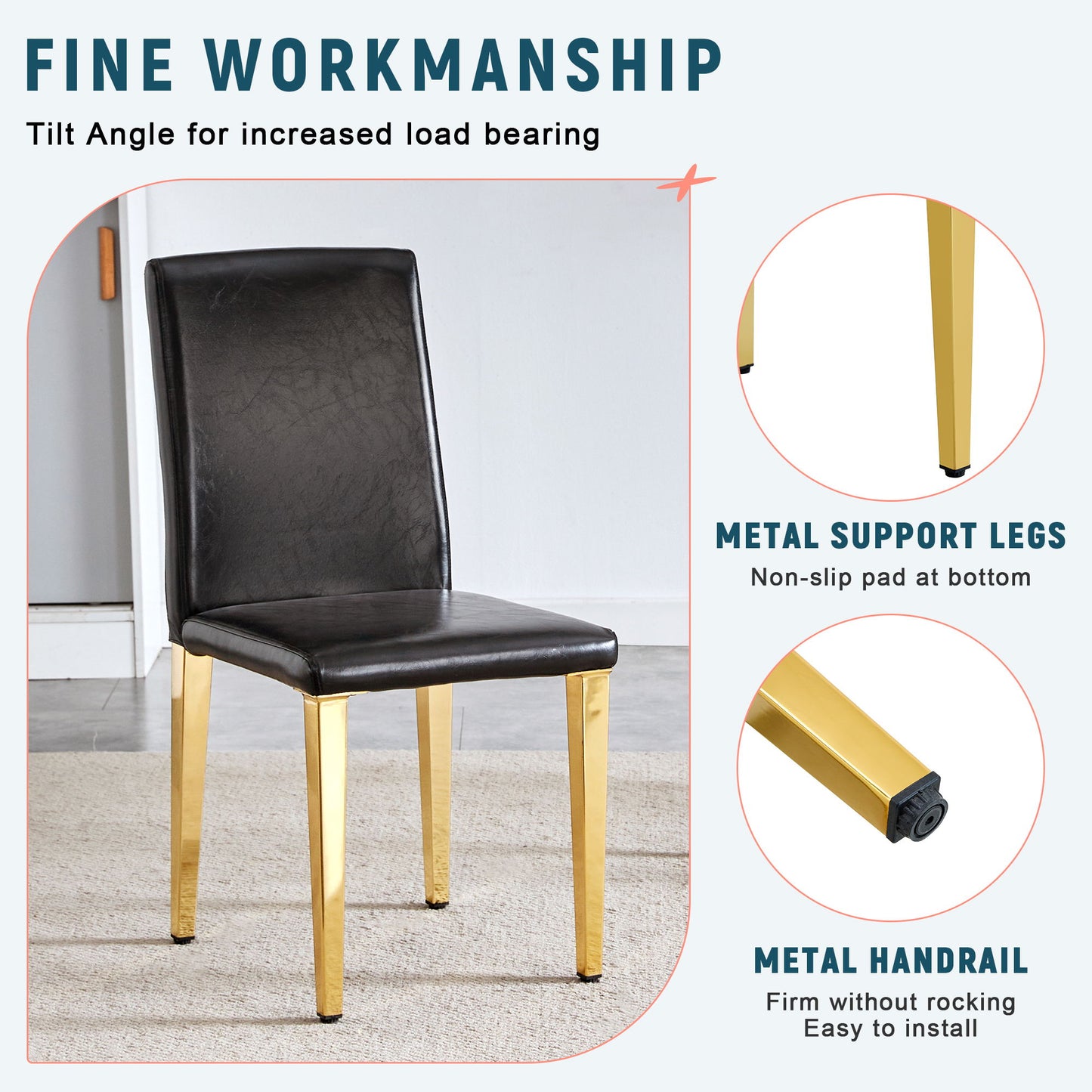 (Set of 4) Backrest Chairs With Gold Metal Legs A Perfect Pairing, Ideal For Minimalist And Modern Home Decor Styles - Black / Gold