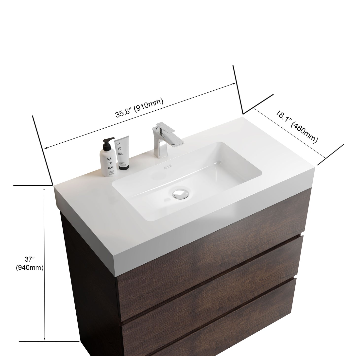 Alice - 36" Bathroom Vanity With Sink, Large Storage Freestanding Bathroom Vanity For Modern Bathroom, One-Piece Sink Basin Without Drain And Faucet - White / Walnut