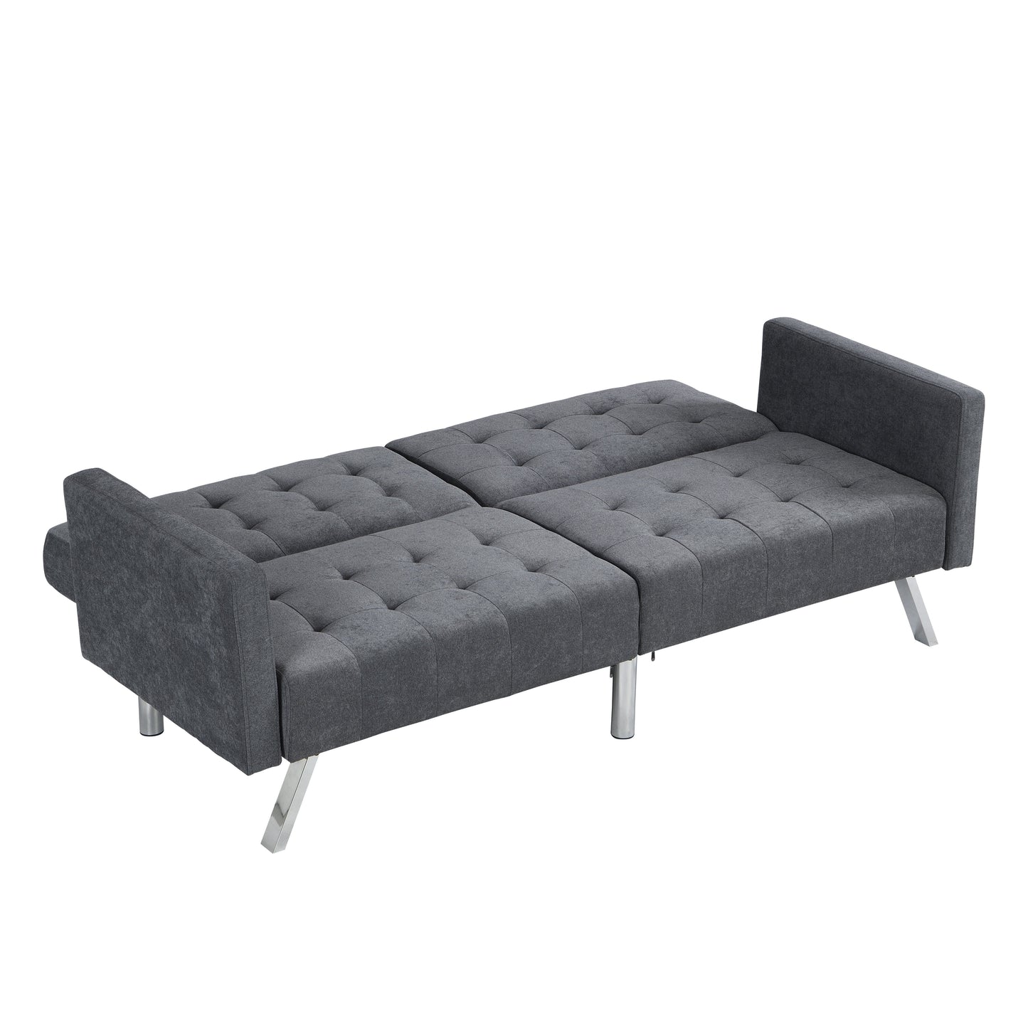 Futon Sofa Bed Convertible Folding Lounge Couch, Armrests - Dark Gray