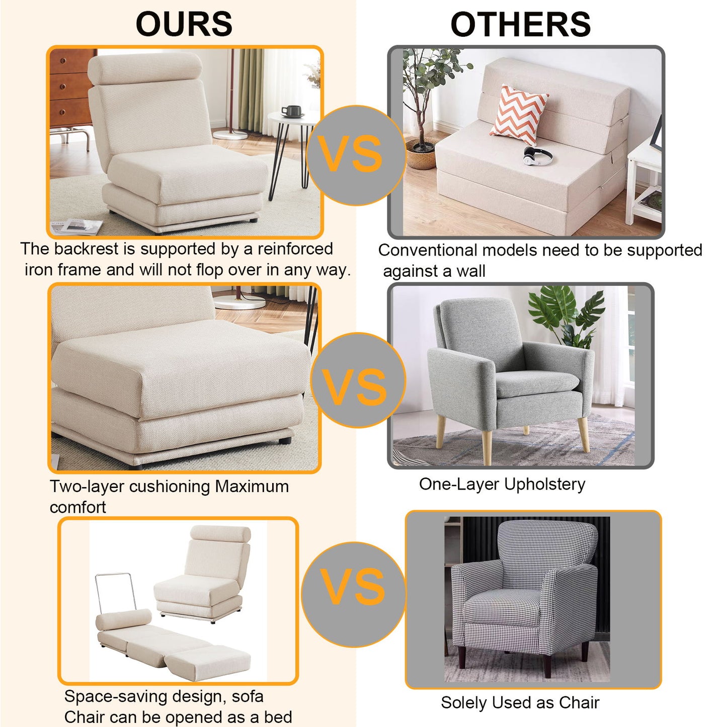 Single Sofa Chair Foldable Single Sofa Bed With Pillow, Portable Foldable Sofa Bed, Leisure Sofa Chair, Easy To Store, Made Of Breathable And Wearable Linen - Cream White