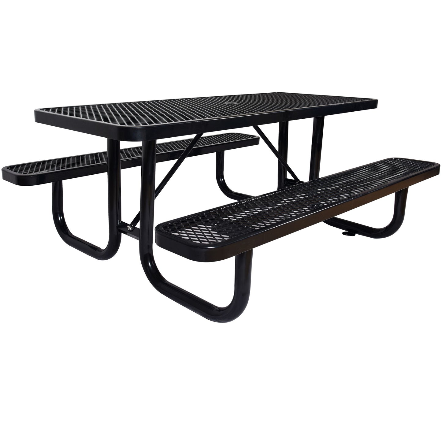 Rectangular Outdoor Steel Picnic Table With Umbrella Pole - Black