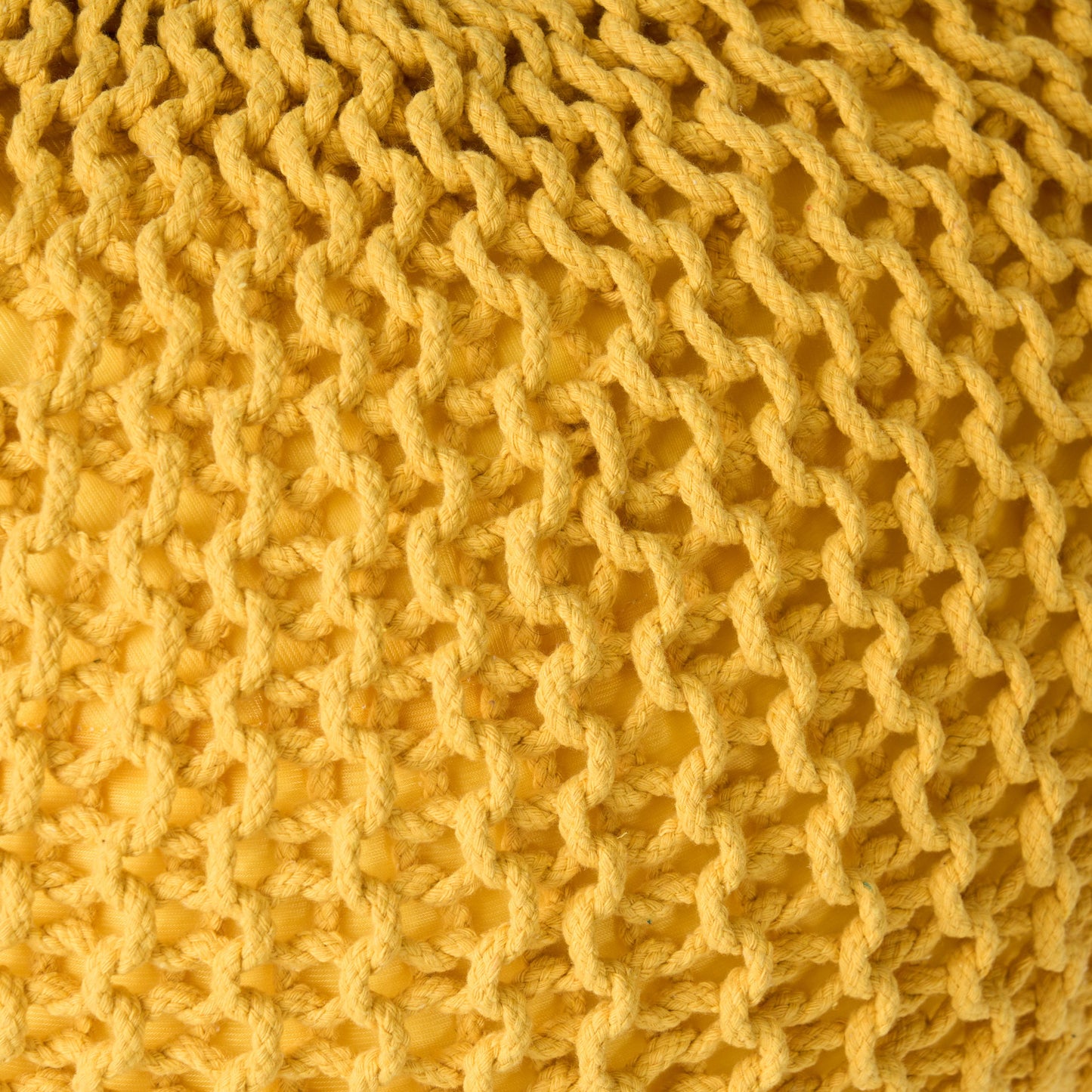 Bordeaux - Knitted Cotton Round Pouf, Versatile Ottoman And Floor Cushion - Yellow
