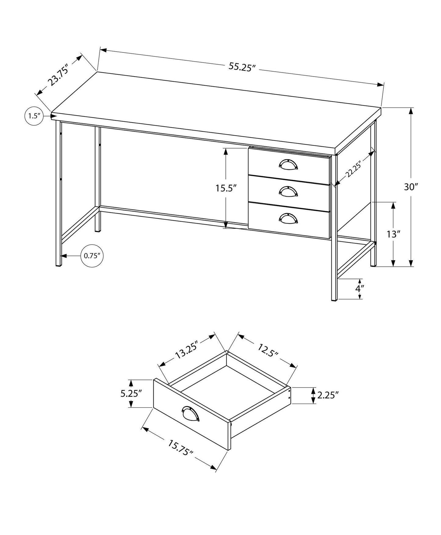 Computer Desk For Home Office, Laptop, Storage Drawers, Contemporary & Modern - Black