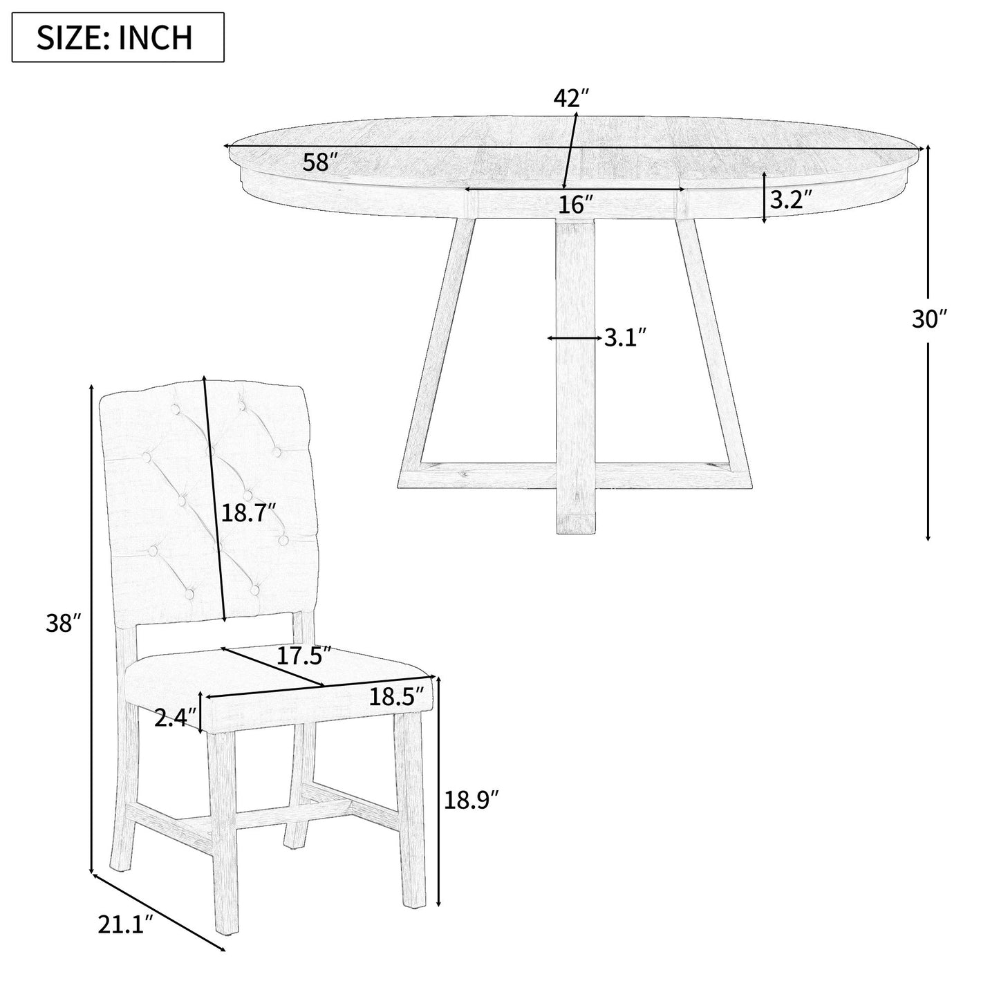 5 Piece Retro Functional Dining Set, Round Table With Leaf And 4 Upholstered Chairs For Dining Room And Living Room - Natural