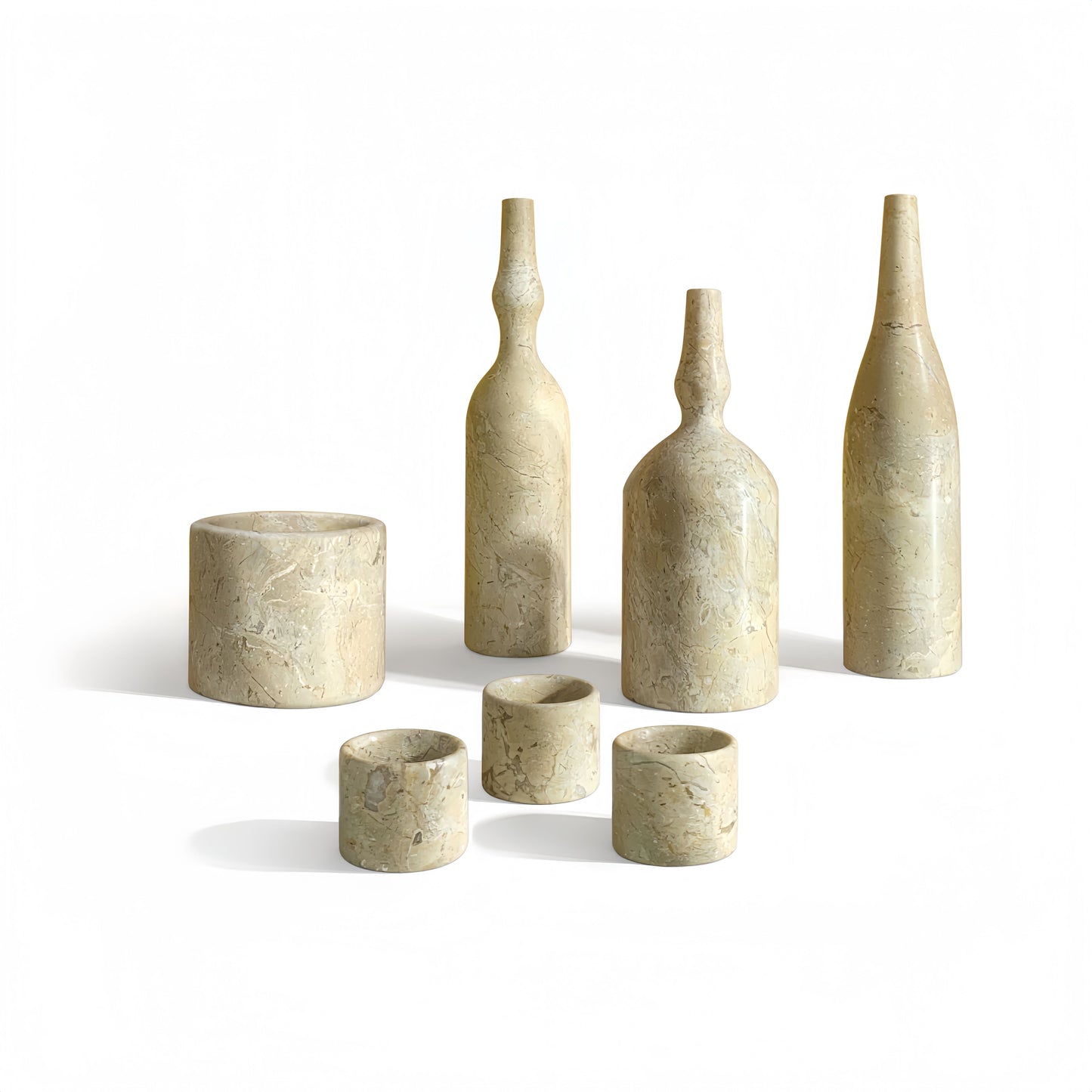 Luxury Natural Marble Living Room Accessories Set, Genuine Marble, 7 Pieces - Glod Yellow Beige