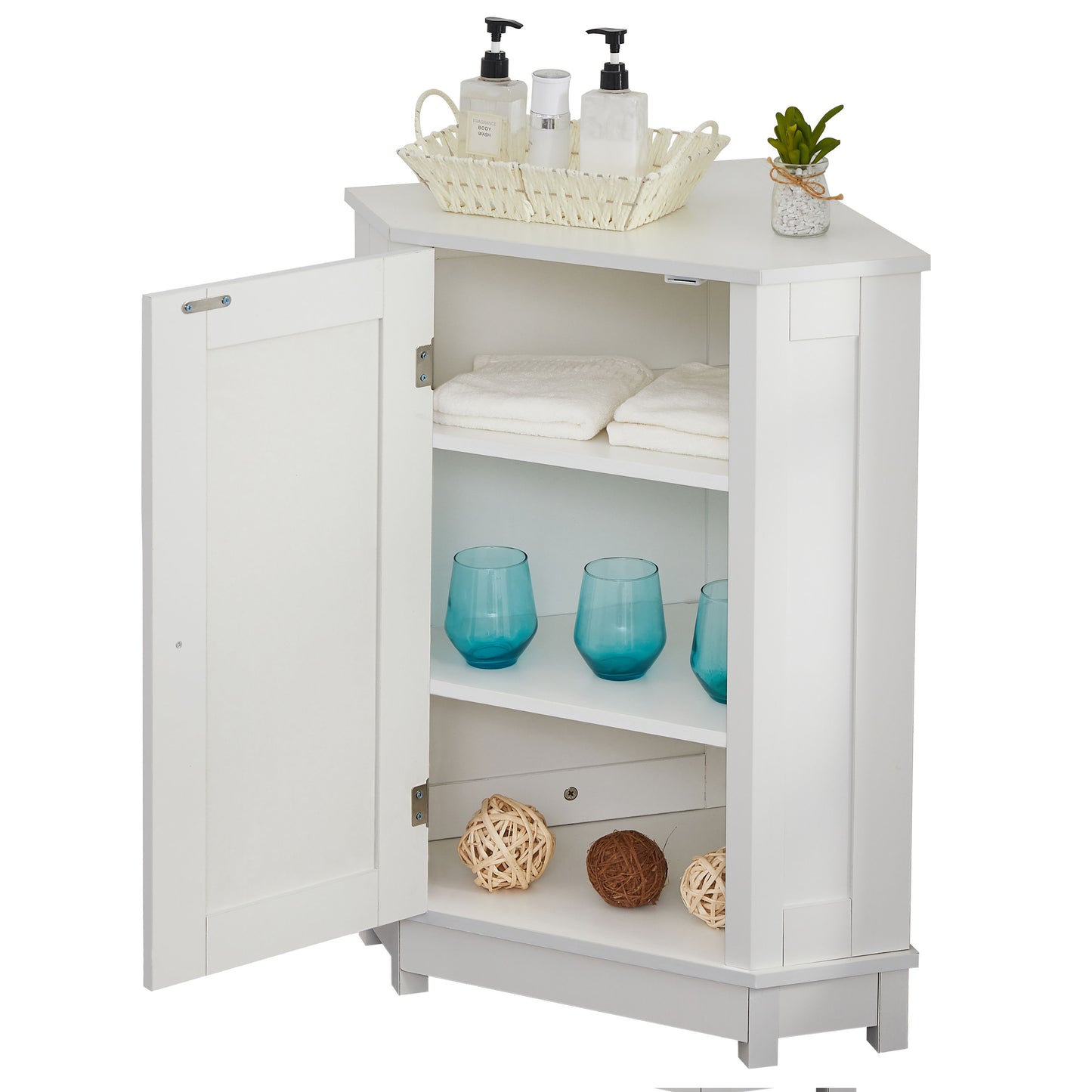 Bathroom Cabinet Triangle Corner Storage Cabinet With Adjustable Shelf Modern Style - White