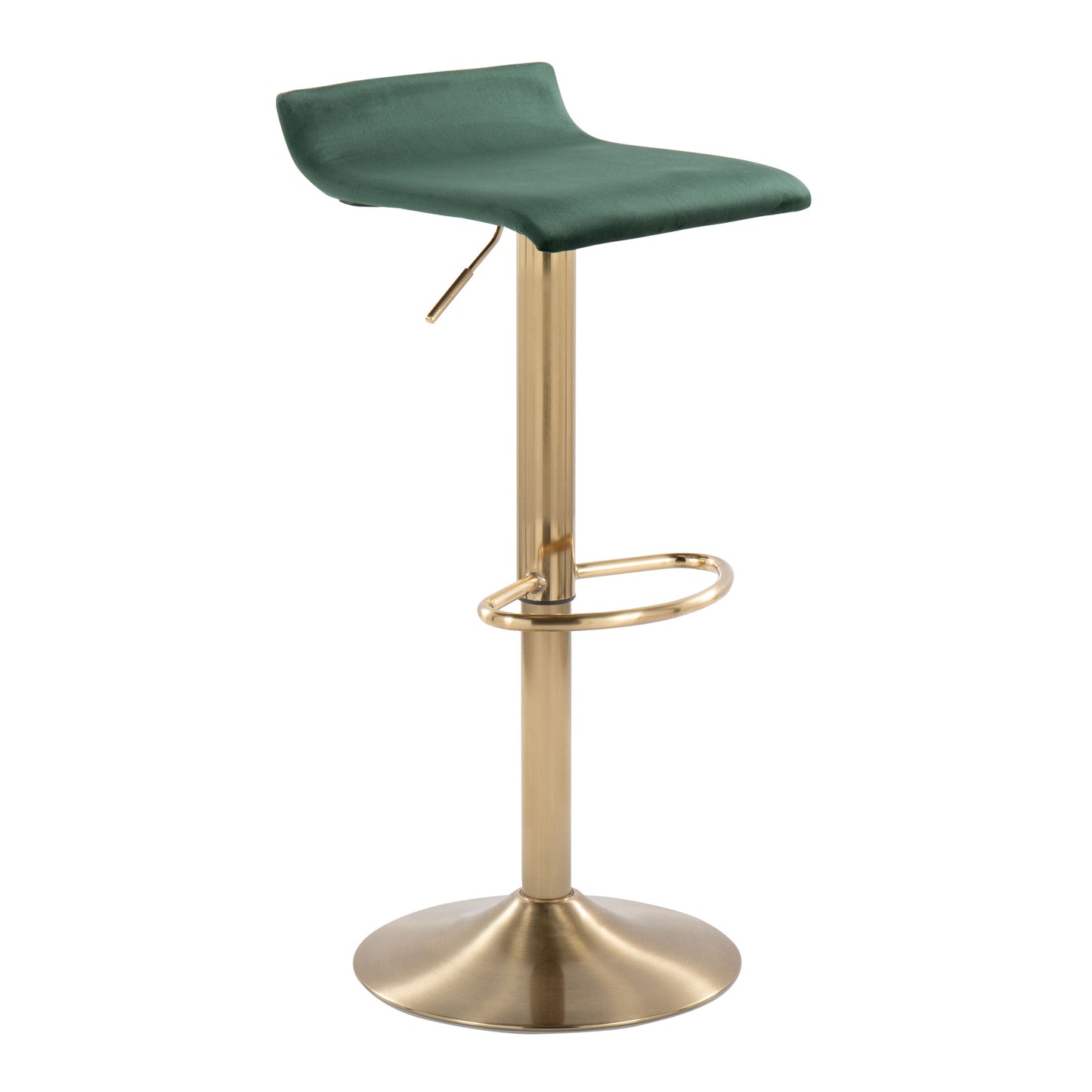 Ale - Contemporary / Glam Adjustable Height Barstool With Swivel With Oval Footrest (Set of 2) - Gold / Green