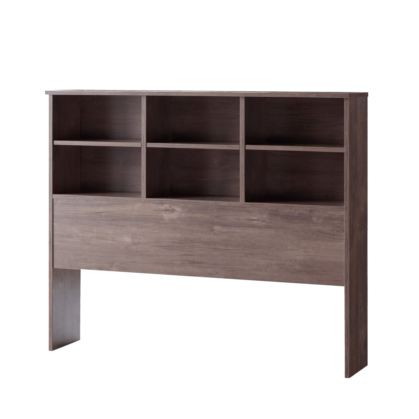 Full Bookcase Headboard 6 Shelves 3 Shelves Adjustable Top Panel Rounded Corners - Hazelnut