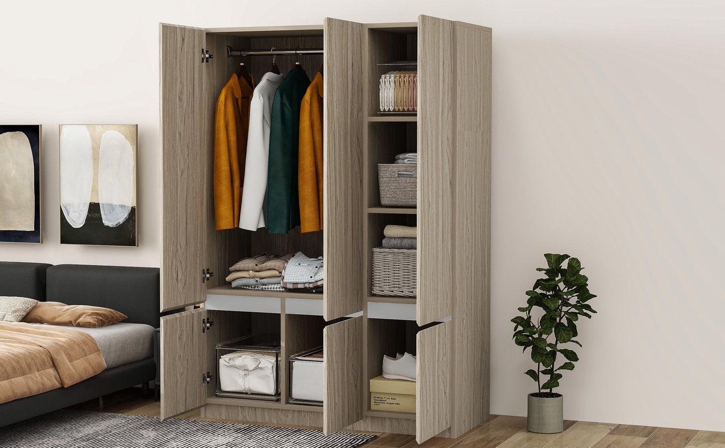 6 Doors Wardrobe Storage For Bedroom - Nature