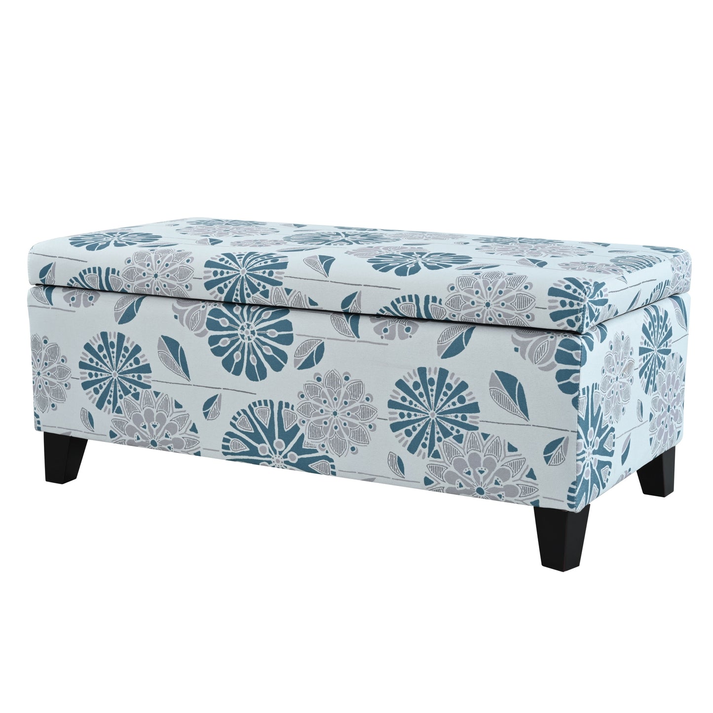 Luxury Storage Ottoman With Floral Patterned Fabric, Soft Close Hinges, Functional Footrest & Seat - Multicolor