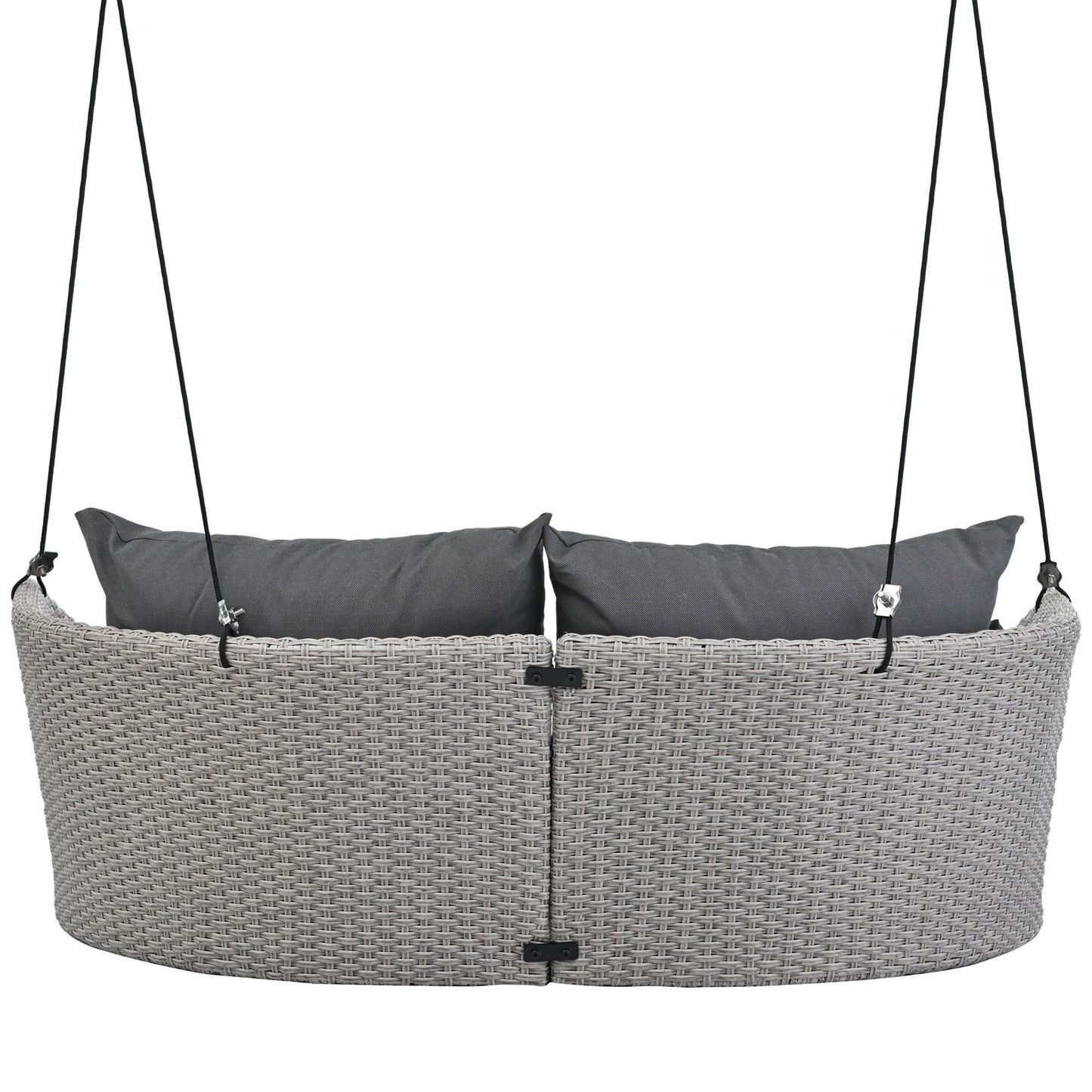 2 Person Hanging Seat, Rattan Woven Swing Chair, Porch Swing With Ropes - Gray / Cushion
