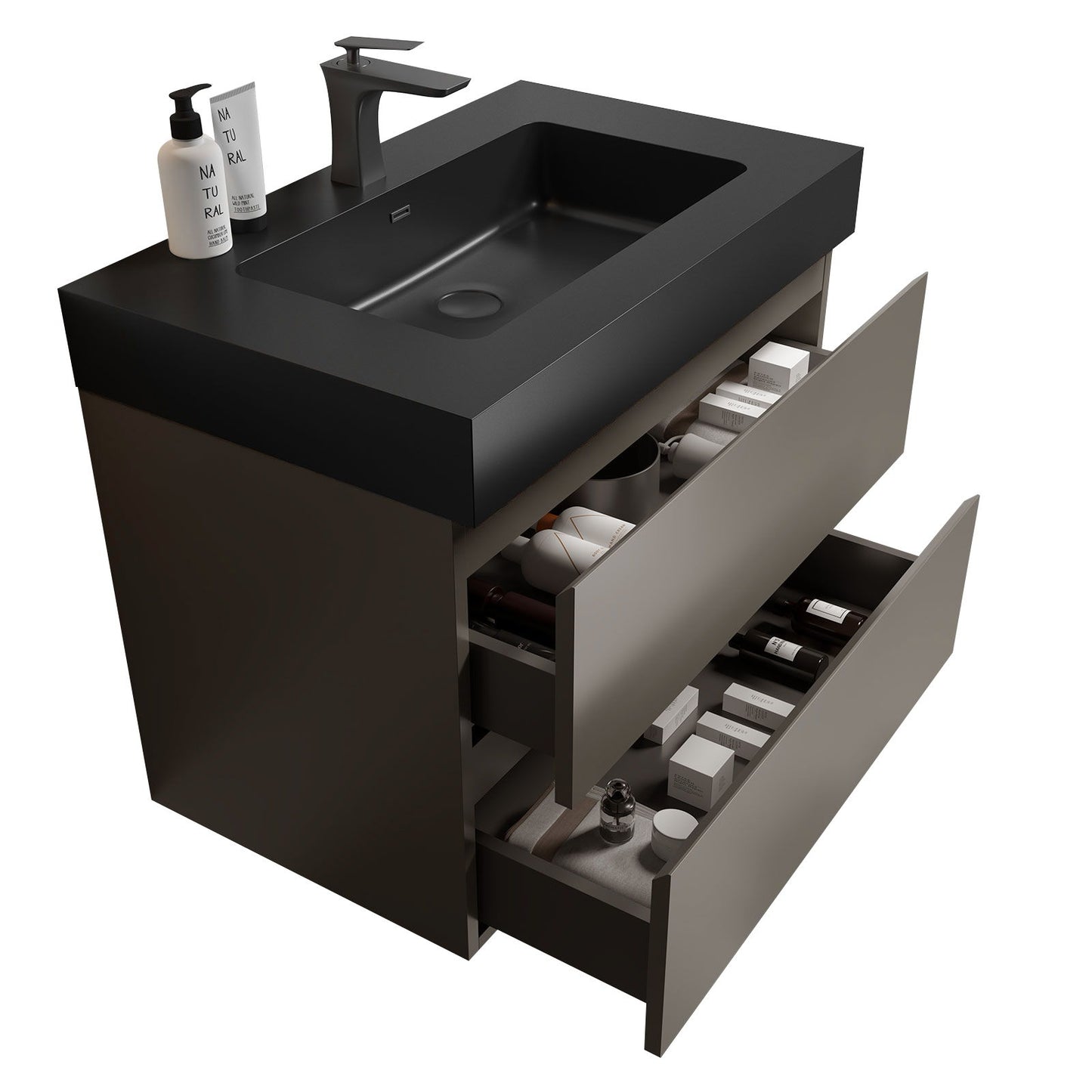 Alice - 30" Bathroom Vanity With Sink, Large Storage Wall Mounted Floating Bathroom Vanity For Modern Bathroom, One-Piece Black Sink Basin Without Drain And Faucet - Black / Gray