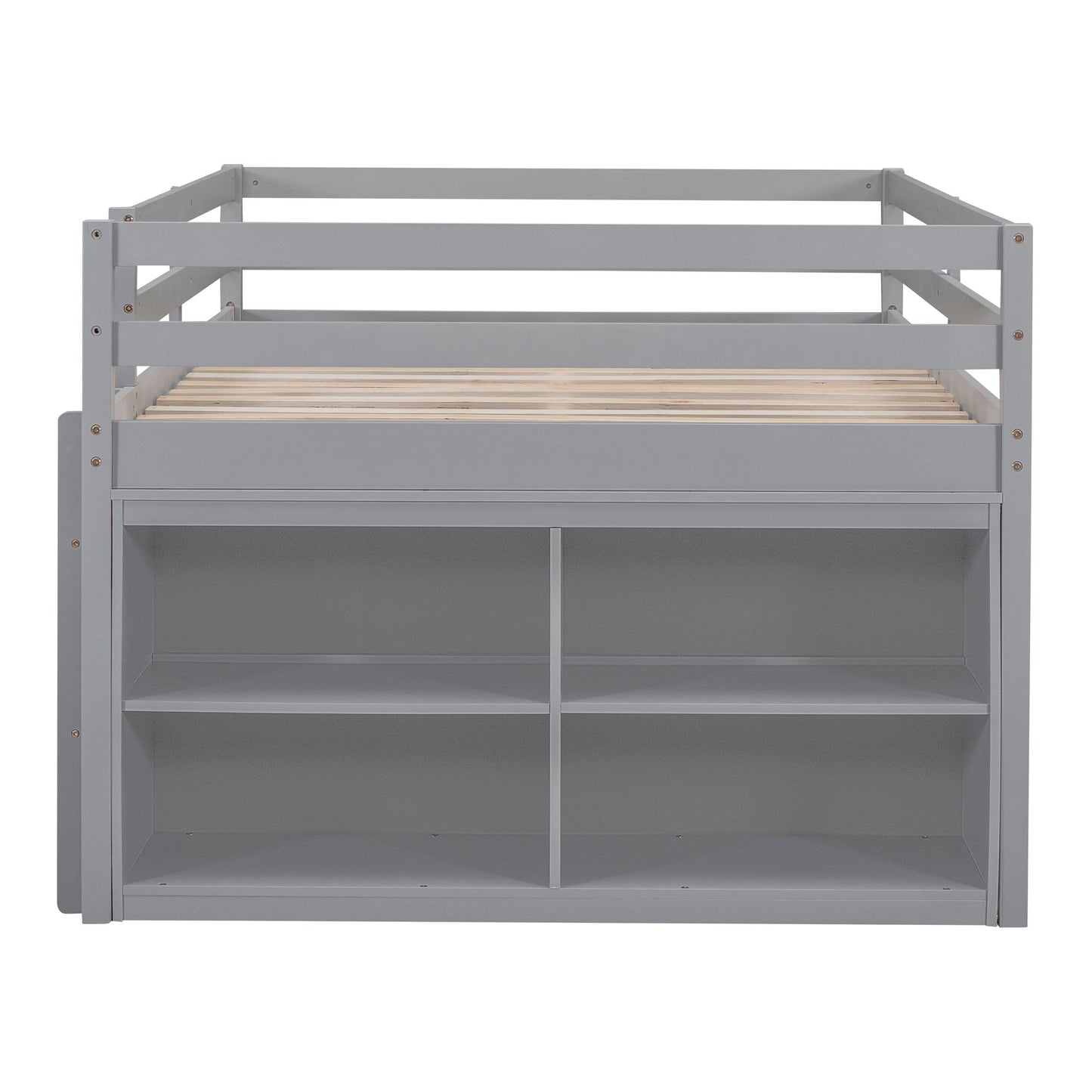 Full Size Loft Bed With Retractable Writing Desk And 4 Drawers, With Lateral Portable Desk And Shelves - Gray