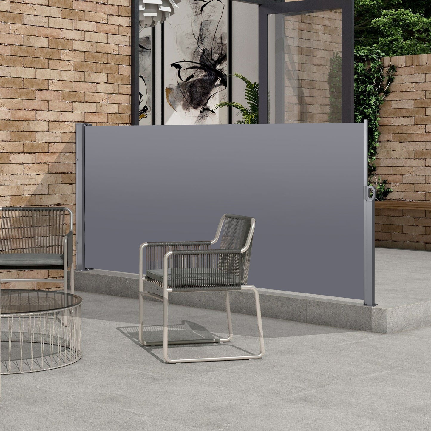 118.1" Retractable Side Screen Awning, Uv Resistant, Waterproof, Patio Privacy Screen For Garden, Balcony, Courtyard - Dark Gray
