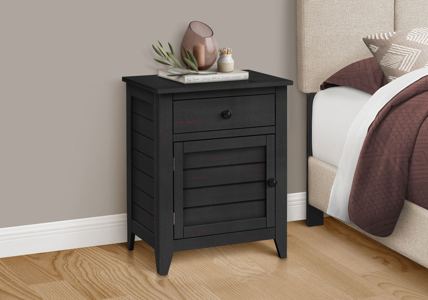 Accent Nightstand, Storage Drawer, Transitional - Black