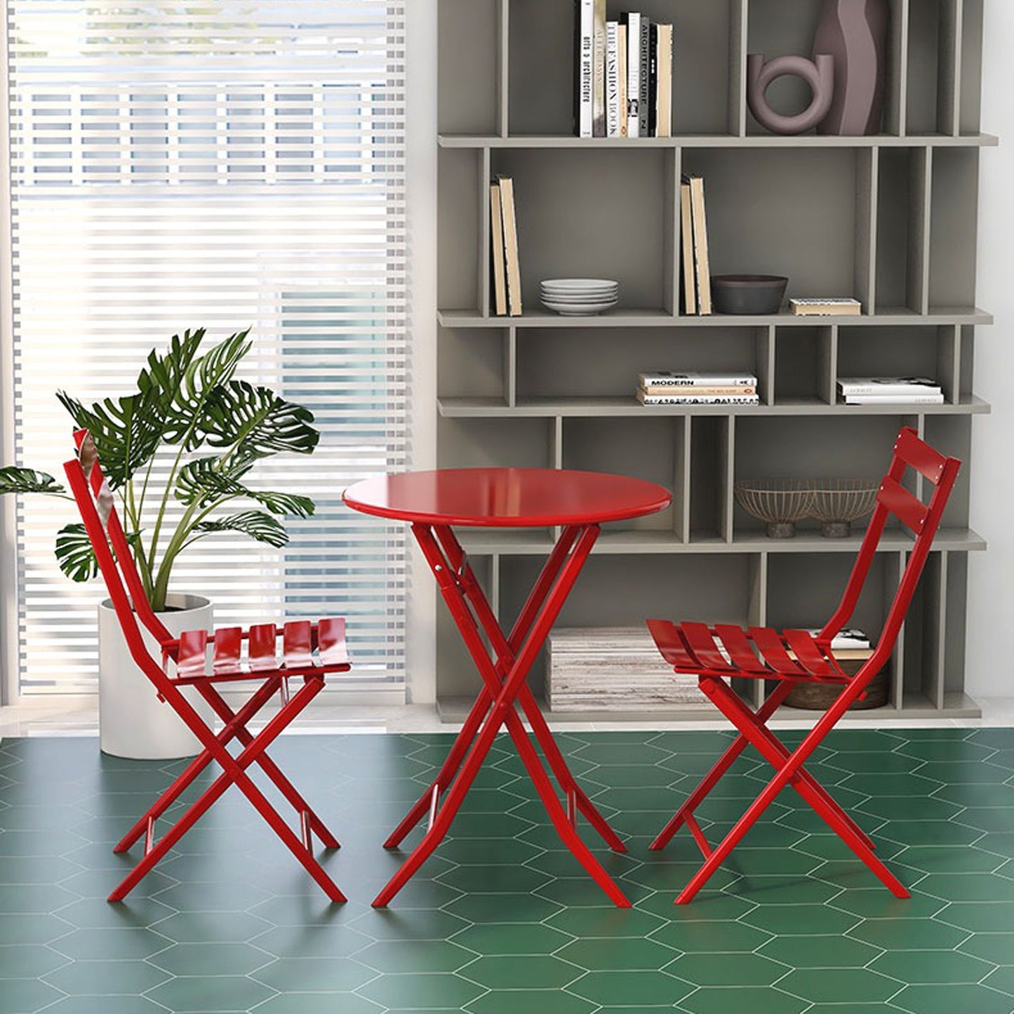 3 Piece Patio Bistro Set Of Foldable Round Table And Chairs - Red