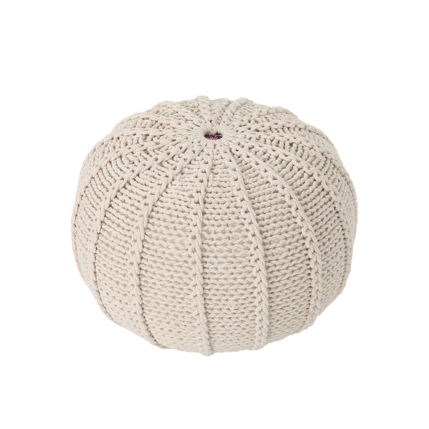 Bordeaux - Knitted Cotton Round Pouf, Versatile Ottoman And Floor Cushion - Beige