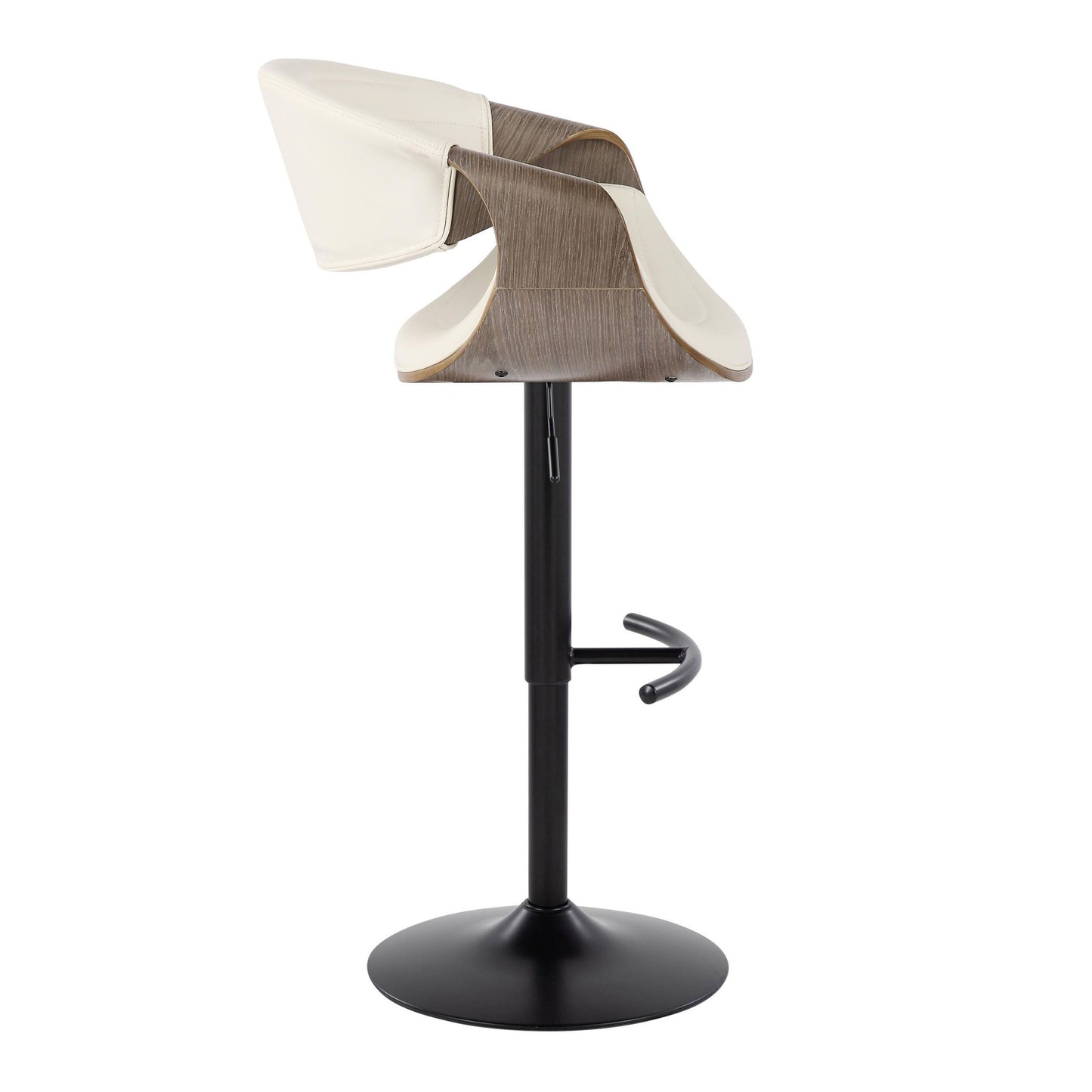Symphony - Mid-Century Modern Adjustable Barstool With Swivel With Rounded T Footrest (Set of 2) - Black / Light Gray / White