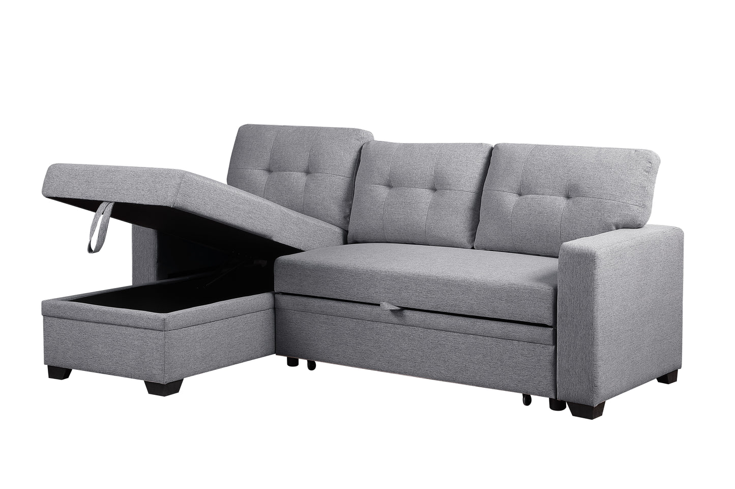 Upholstered Pull Out Sectional Sofa With Chaise - Light Gray
