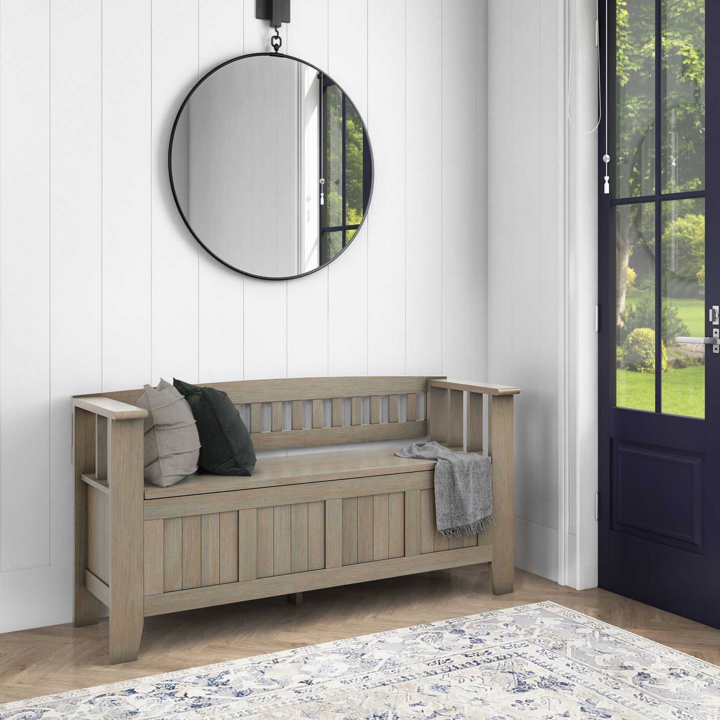 Acadian - Entryway Storage Bench - Distressed Gray