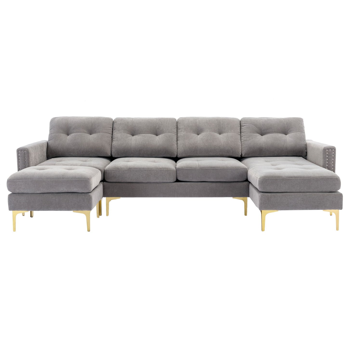 Convertible Sectional Sofa Couch With Movable Ottoman - Light Gray