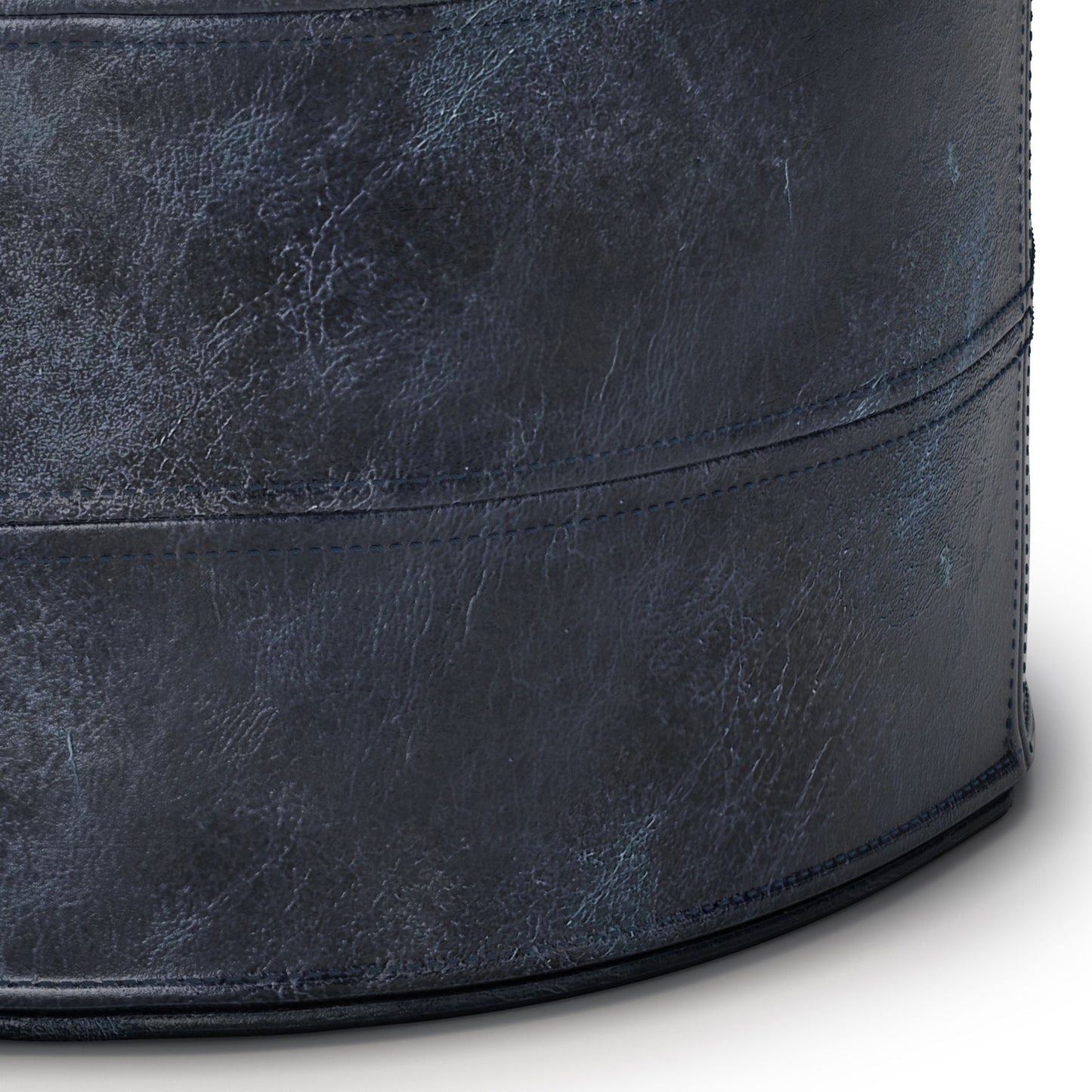 Connor - Round Pouf - Distressed Navy Blue