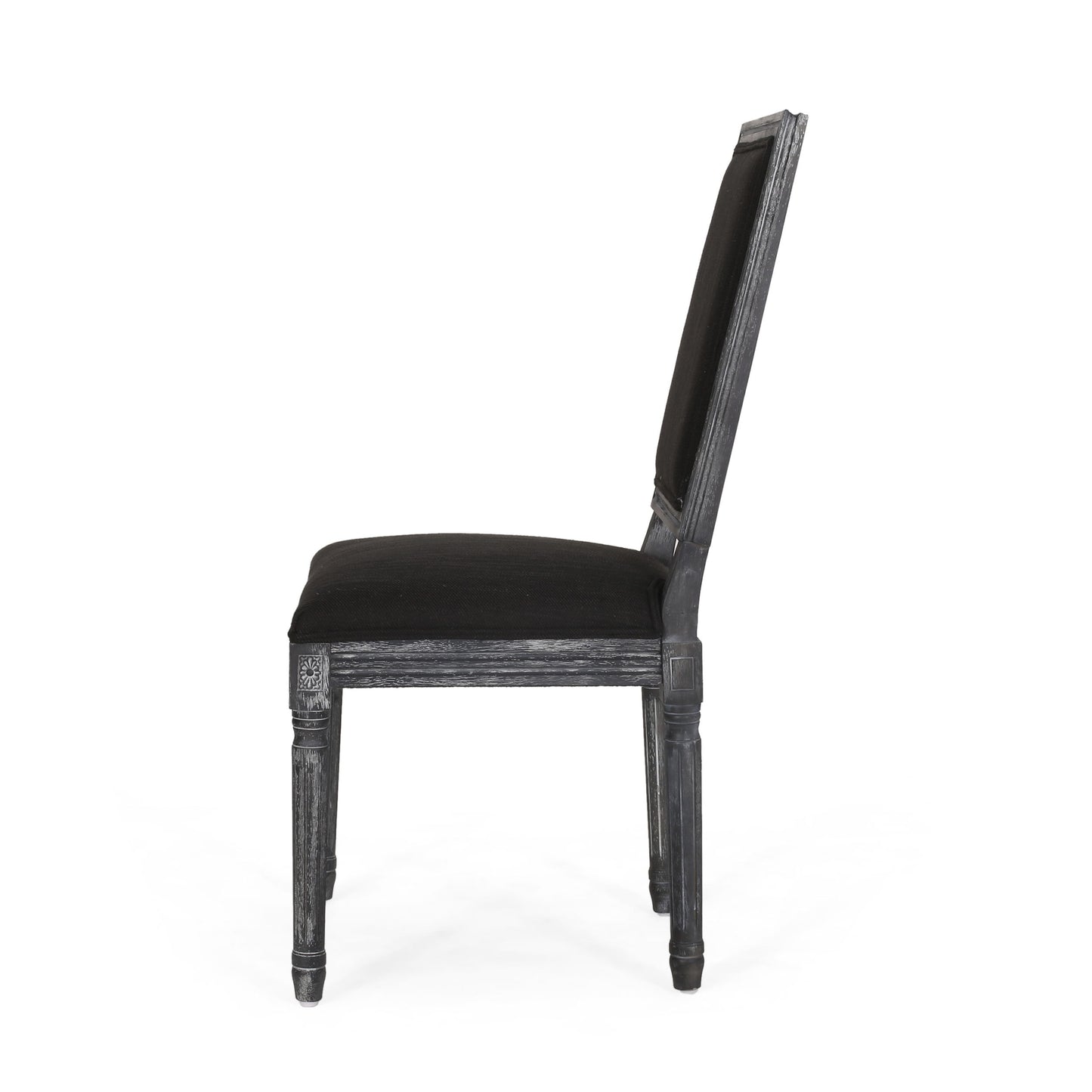 French Country Style Dining Chair Set With Upholstered Seating And Fluted Legs - Black