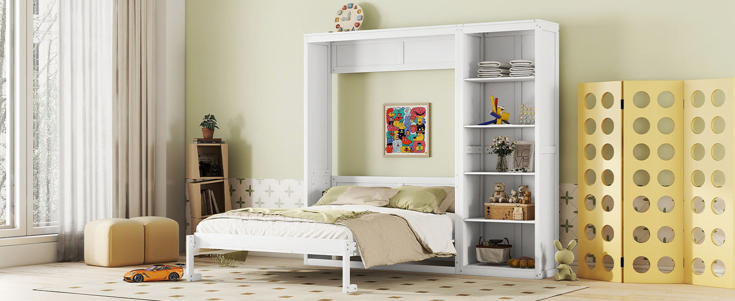 Queen Size Murphy Wall Bed With Shelves - White