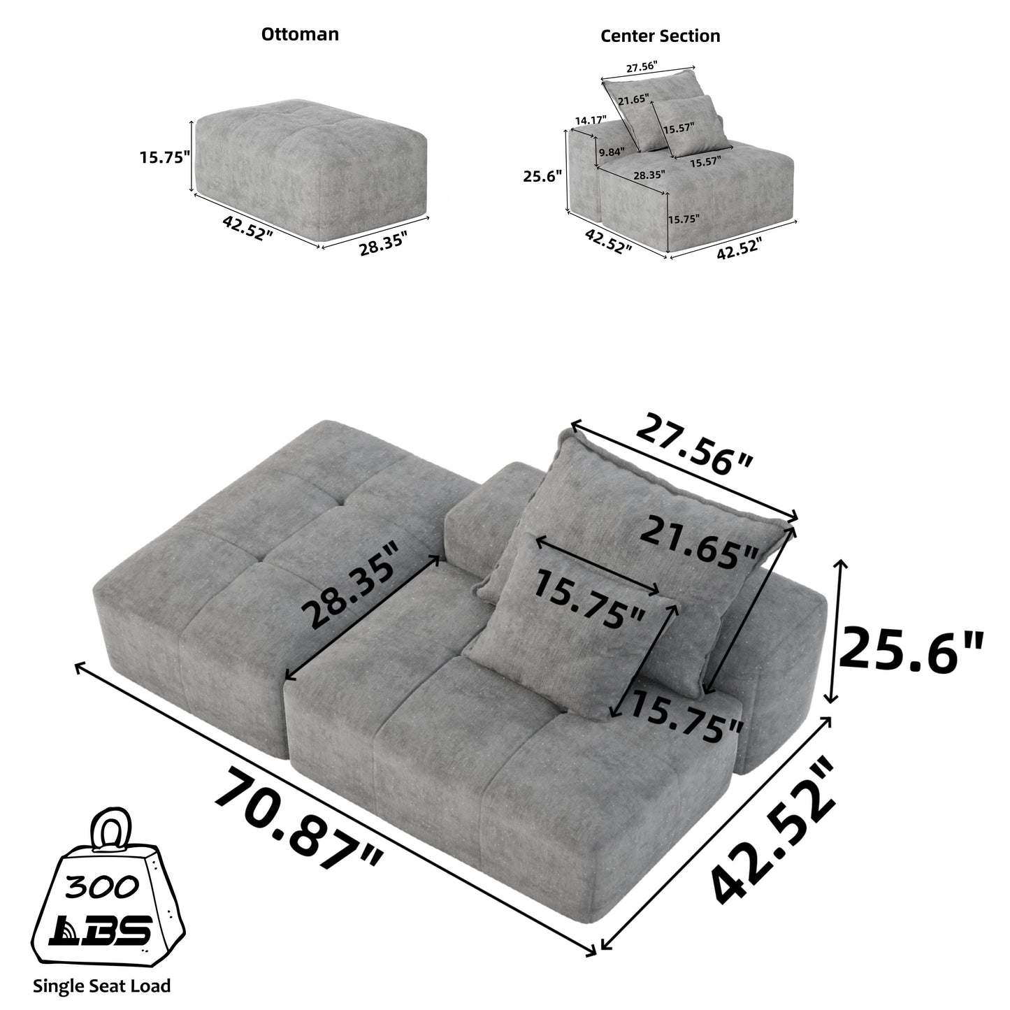 Modern Oversized Modular Sectional Sofa, Sparkling Chenille Soft Cushion Sofa With 2 Pillows, Diy Combination Tufted Sofa, No Assembly Required - Black