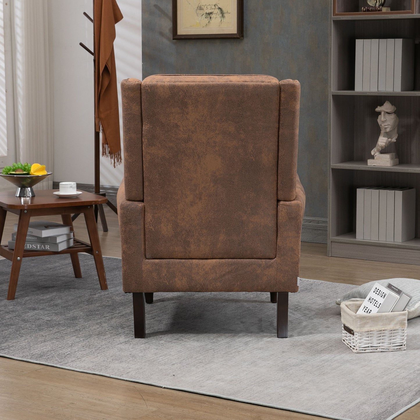 Modern Wood Frame Armchair With Sturdy Wood Legs And Microsuede Upholstery For Living Room