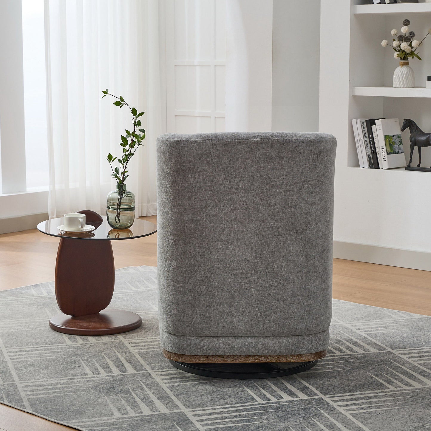 Modern Cushioned Armless Metal Base 360 Degree Swivel Chair With Pillow, Suitable For Living Room, Family Room, Bedroom, Lounge Area, Office - Gray