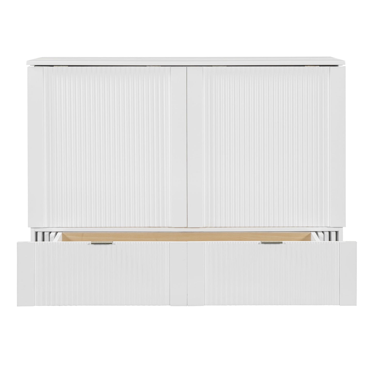 Full Size Murphy Bed With Drawer And A Set Of Sockets & USB Ports, Pulley Structure Design - White