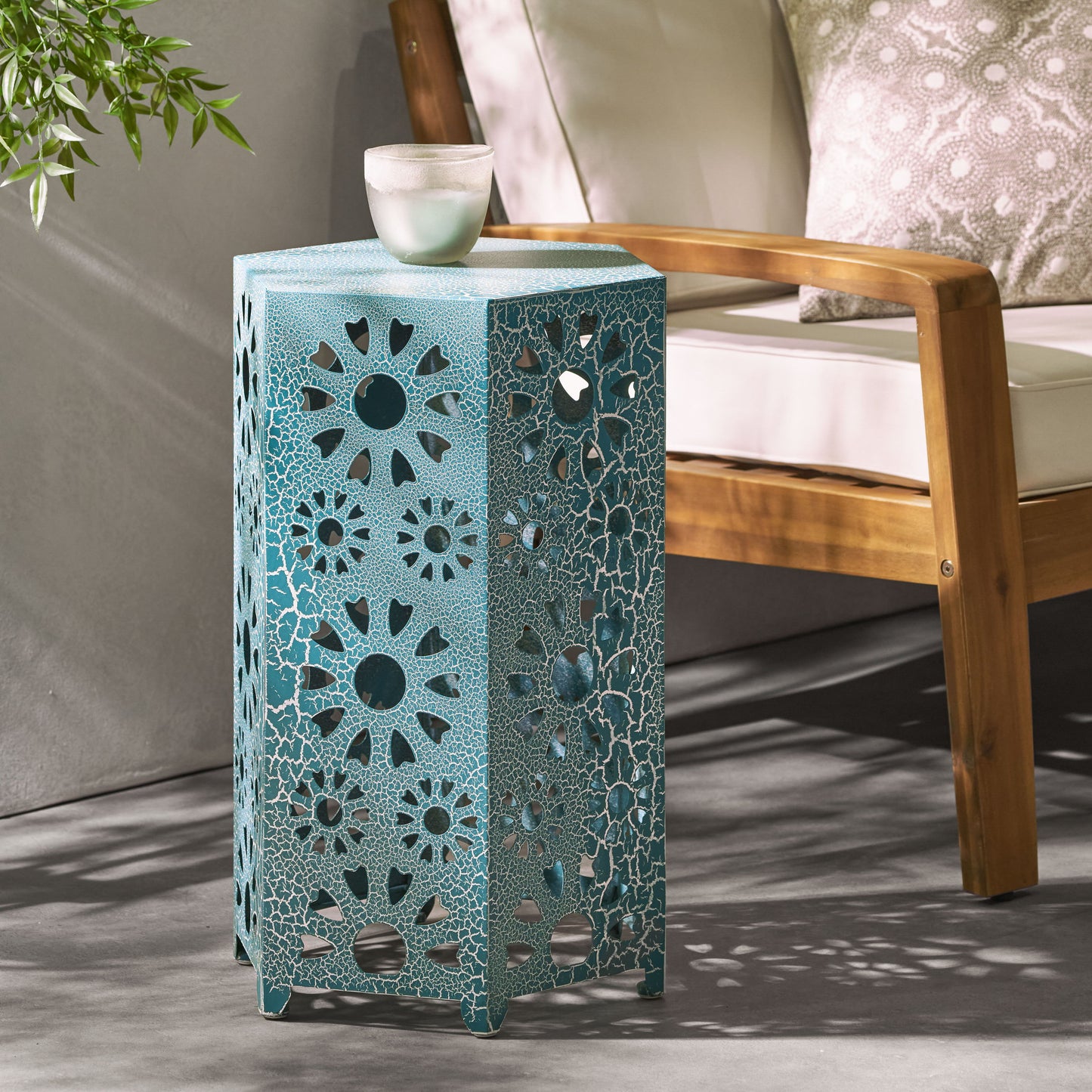 Galore - Side Table With Sunburst Cut Out Design - Teal
