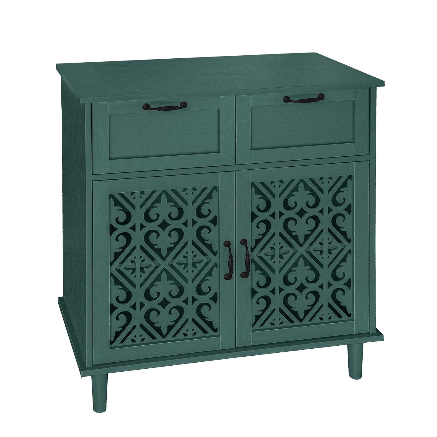 2 Door 2 Drawer Cabinet, American Furniture, Suitable For Bedroom, Living Room, Study - Dark Green