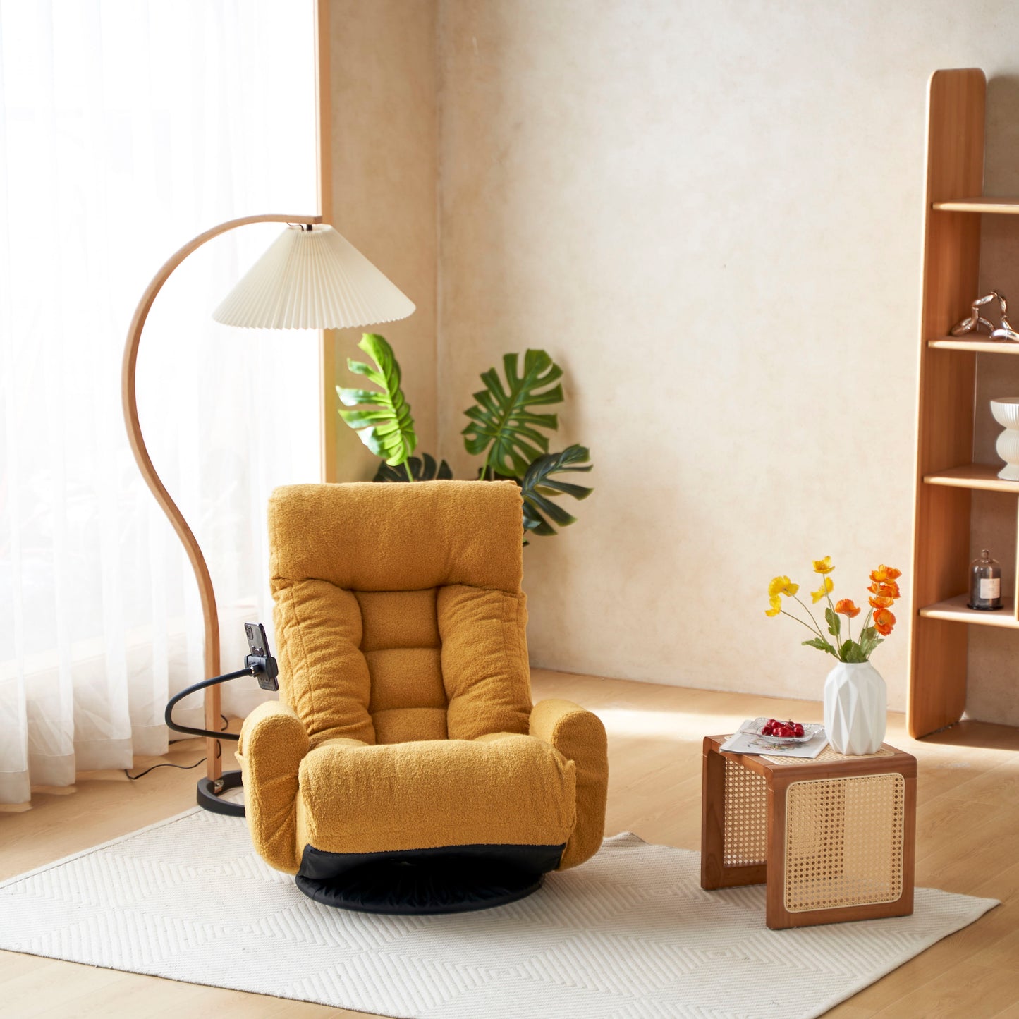 Adjustable Swivel Lounge Chair With 360 Degree Rotating Seat And Headrest Support, Leisure Chair Deck Chair Game Chair For Living Room - Yellow