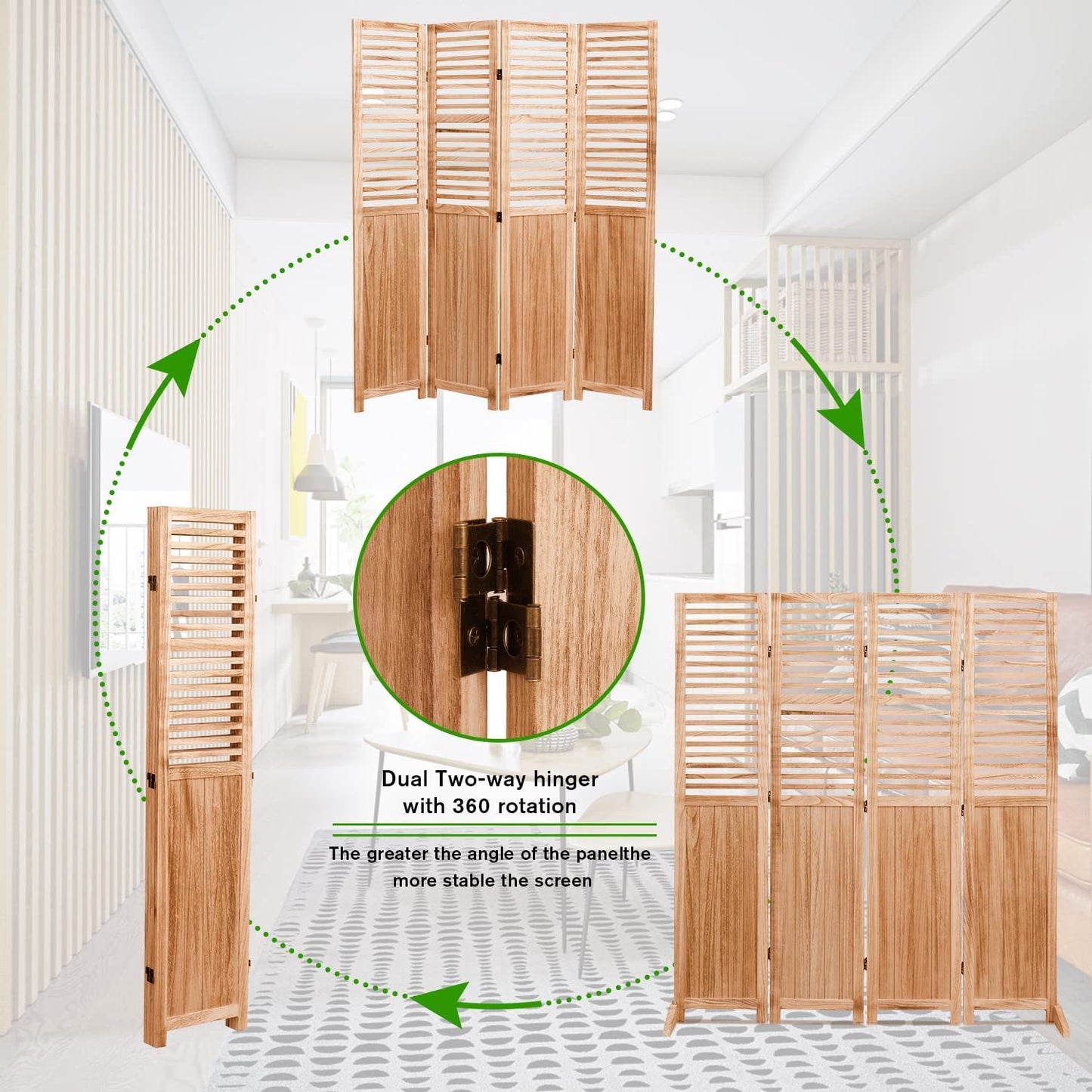 Panel Solid Wood Folding Room Divider - Natural
