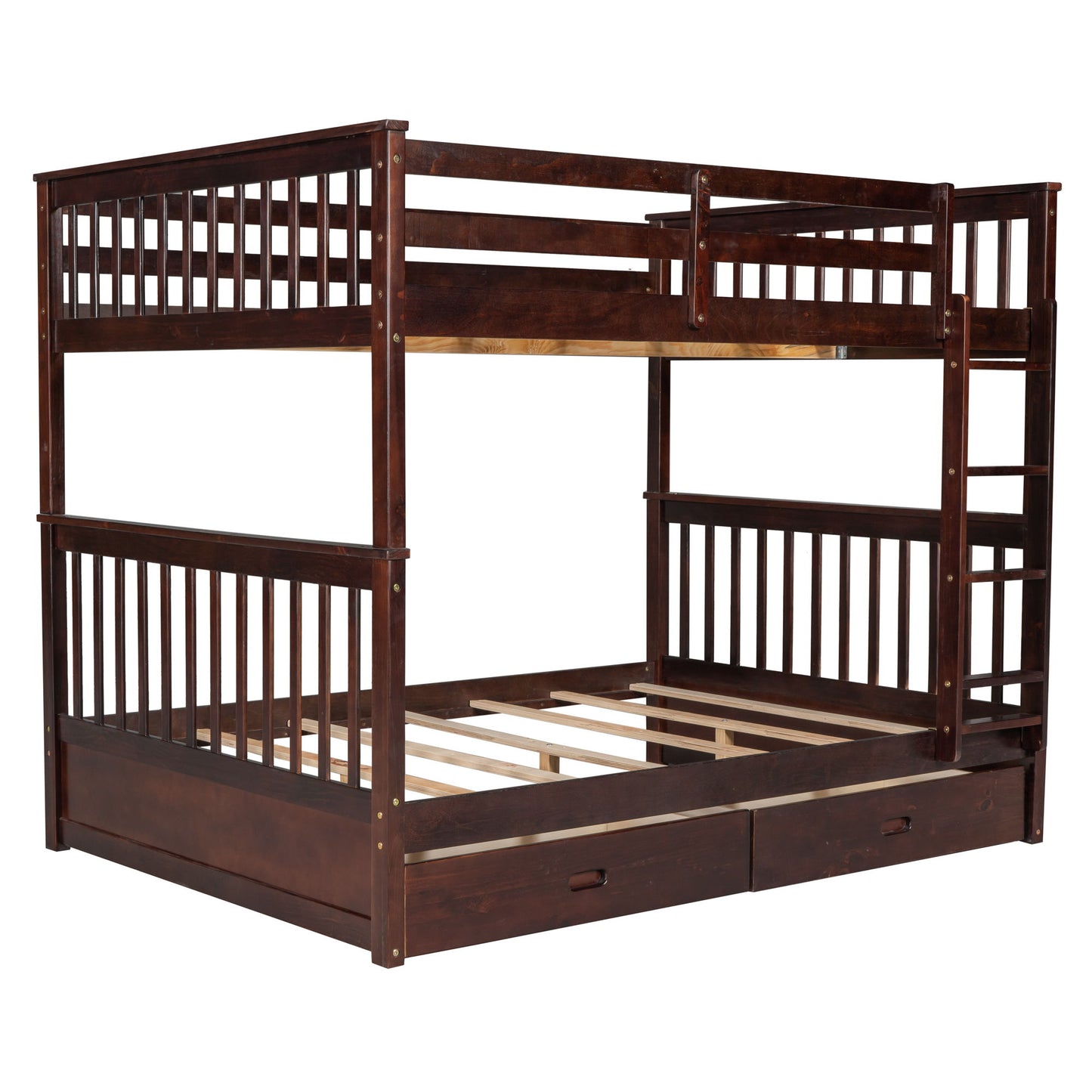 Full Over Full Bunk Bed With Ladders And 2 Storage Drawers - Espresso
