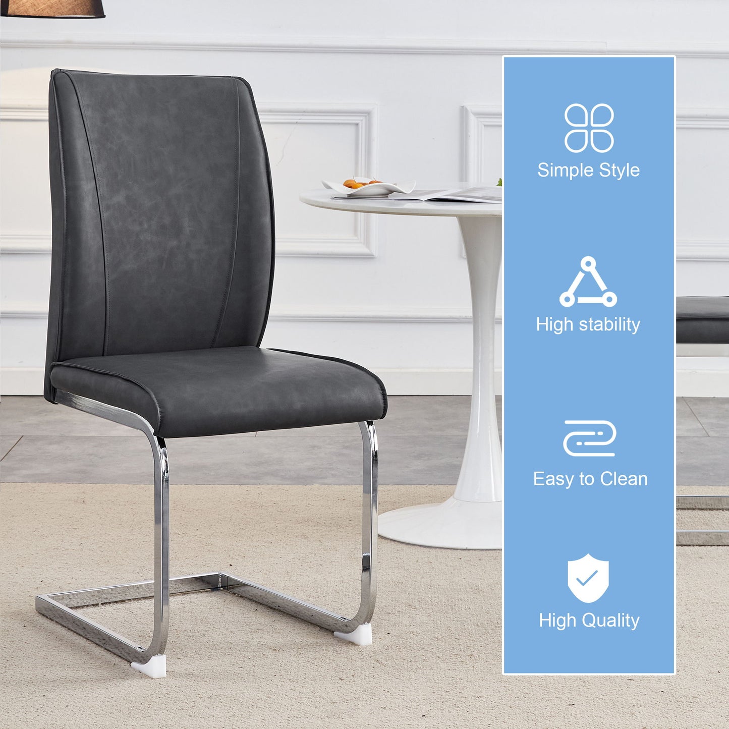 Luxury Simple Arch Chair Set Of 4 High Resilience Dining Chair - Dark Gray / Silver