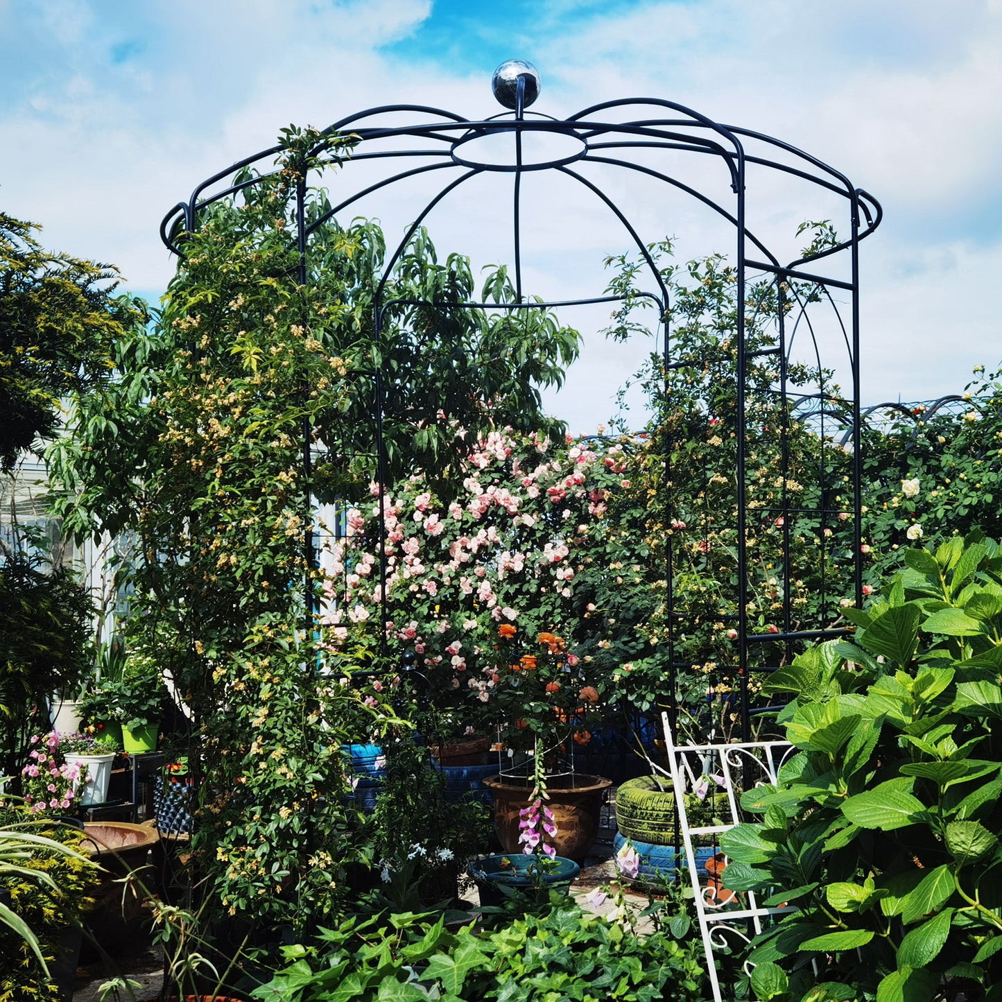 Metal Garden Arch Iron Garden Arbors Gazebo Dia High Birdcage Shape Pergola Pavilion For Wedding Ceremony Outdoor - Black
