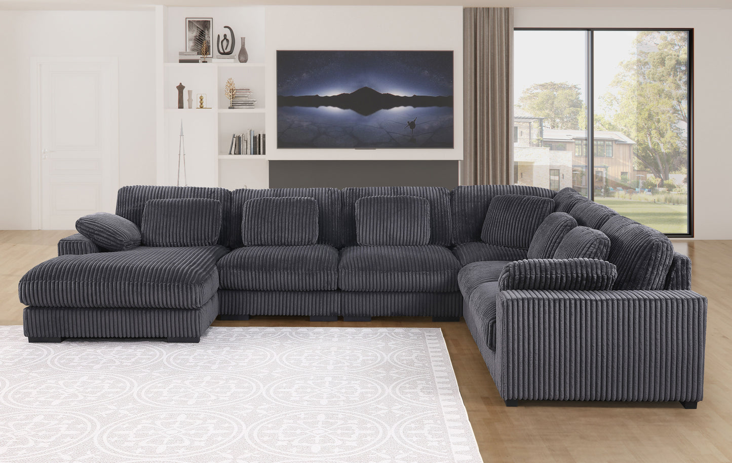 Nadine - Corduroy Modular Corner Sectional Sofa With Left Facing Chaise - Dark Gray