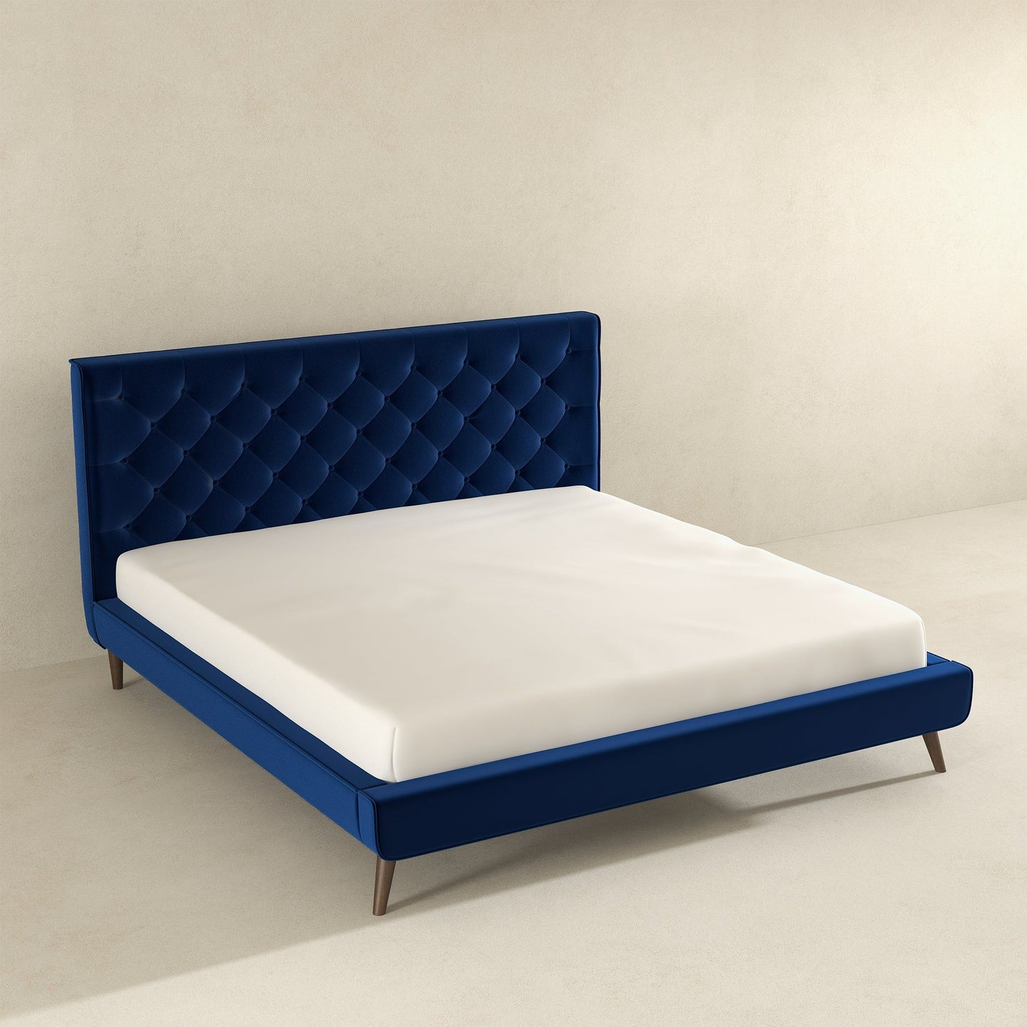 Dillon - Velvet Platform Bed King Size - Blue
