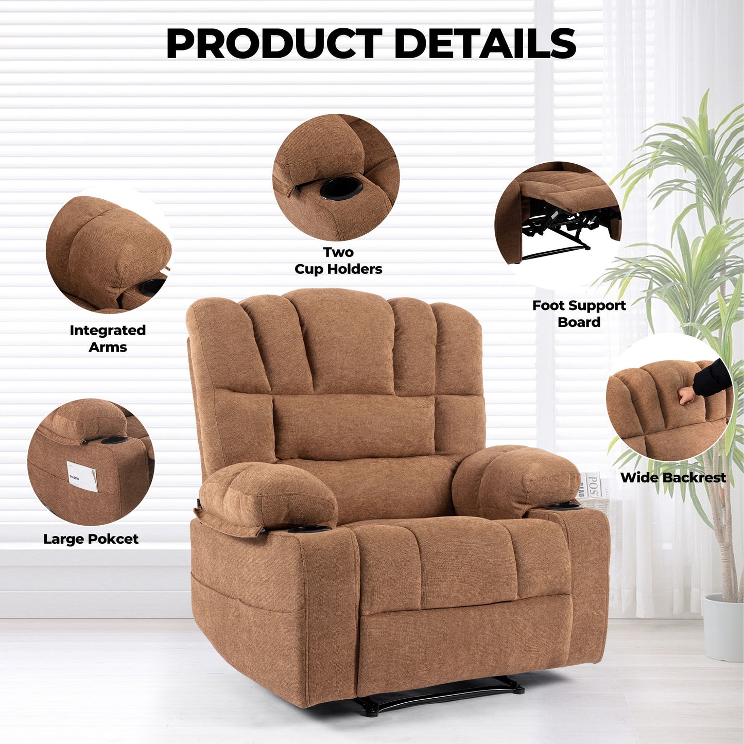 Massage Recliner Chair Sofa With Heating Vibration - Brown